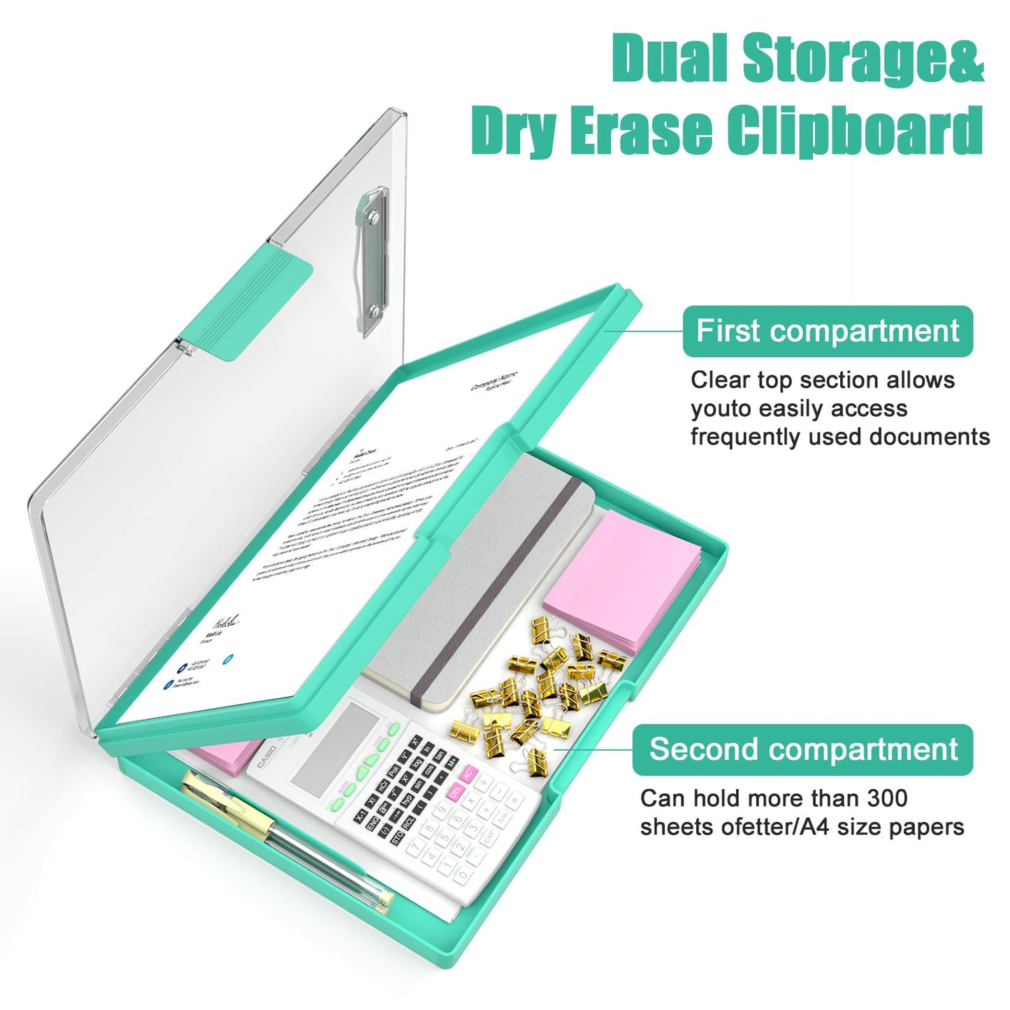 Hongri Clipboard with Storage, Green 8.5 x 11 Folder Nursing Side Opening, Heavy Duty with Dual Compartment, Smooth Writing for Teachers, Classroom, Size 13.3 x 9.4 x 1.5 in, Office & School Supplies