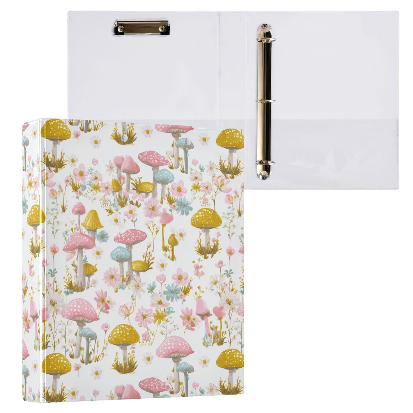 Mushroom Round Ring Binders 1.5 Inch Butterfly Snail Dragonfly Daisy Flowers 3 Ring Clipboard Binder for Office School Work Supplies File Folder Document 200 Sheet Capacity Easy Open