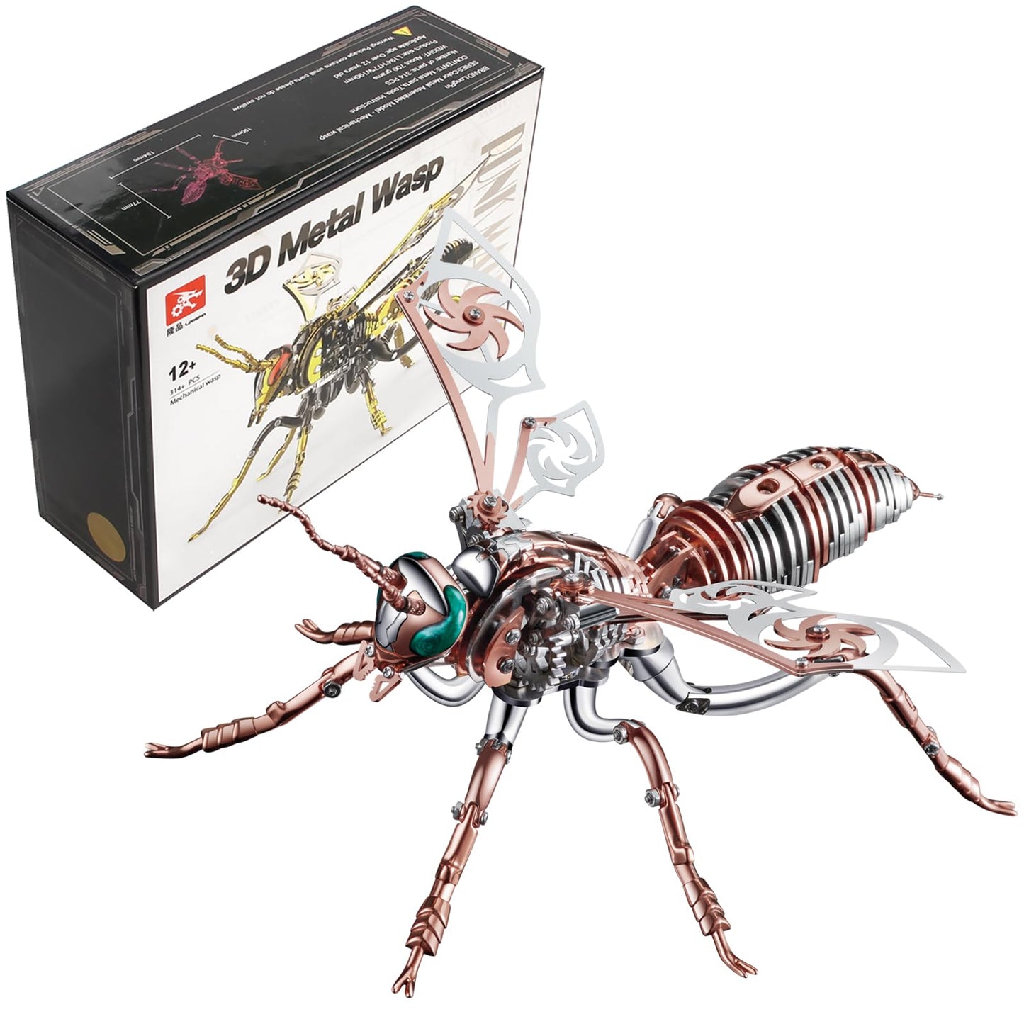 3D Metal Wasp Puzzles for Adults Model Kits Mechanical Puzzle Building Blocks, Difficult DIY Assembly for Men (Steel+Rose Gold)