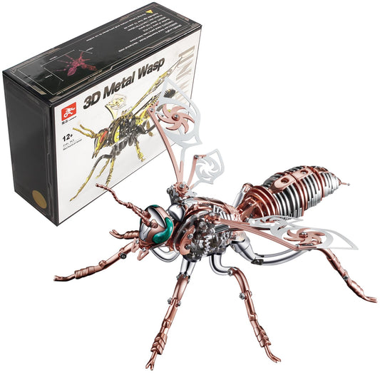 3D Metal Wasp Puzzles for Adults Model Kits Mechanical Puzzle Building Blocks, Difficult DIY Assembly for Men (Steel+Rose Gold)