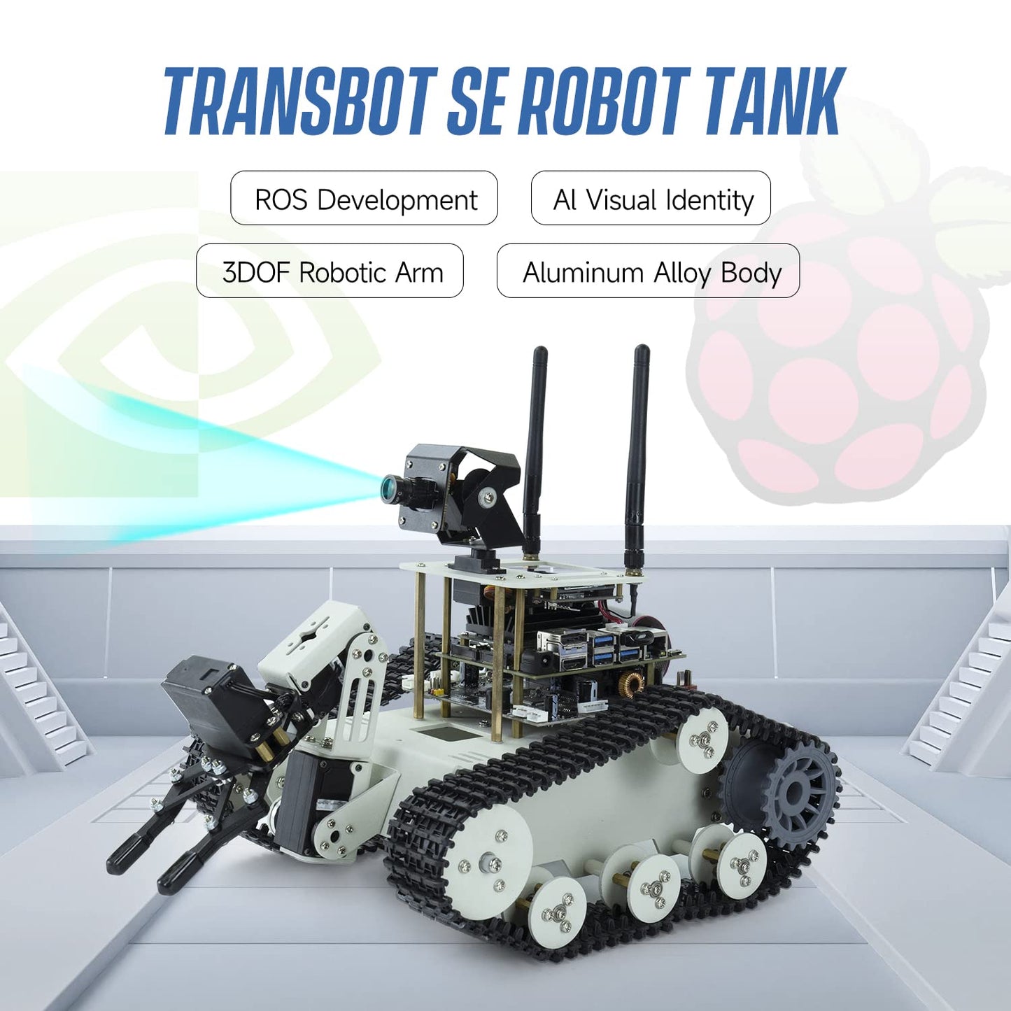 Yahboom Raspberry Pi 5 Robot Track Tank Car Kit with Robotic Arm Artificial Intelligence Learning Electronic Programming for Teens Adults (Transbot-SE Without Pi)