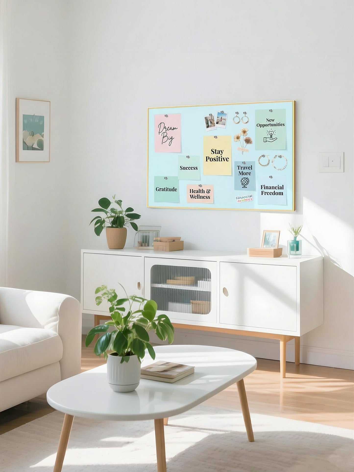 Lightomorrow Bulletin Board 30 x 20 inches, Light Blue Pin Board, Golden Aluminum Framed Fabric Cork Board with 10 Push Pins