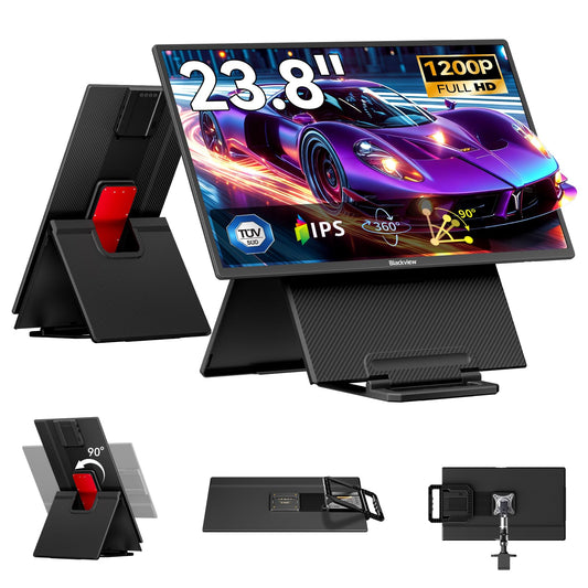 Blackview 24" Large Portable Monitor,1080P FHD 100Hz IPS Laptop Monitor Extender with Rotating Stand & VESA, Built-in Speakers, Portable Second Screen with USB-C HDMI for Work Gaming Office Home
