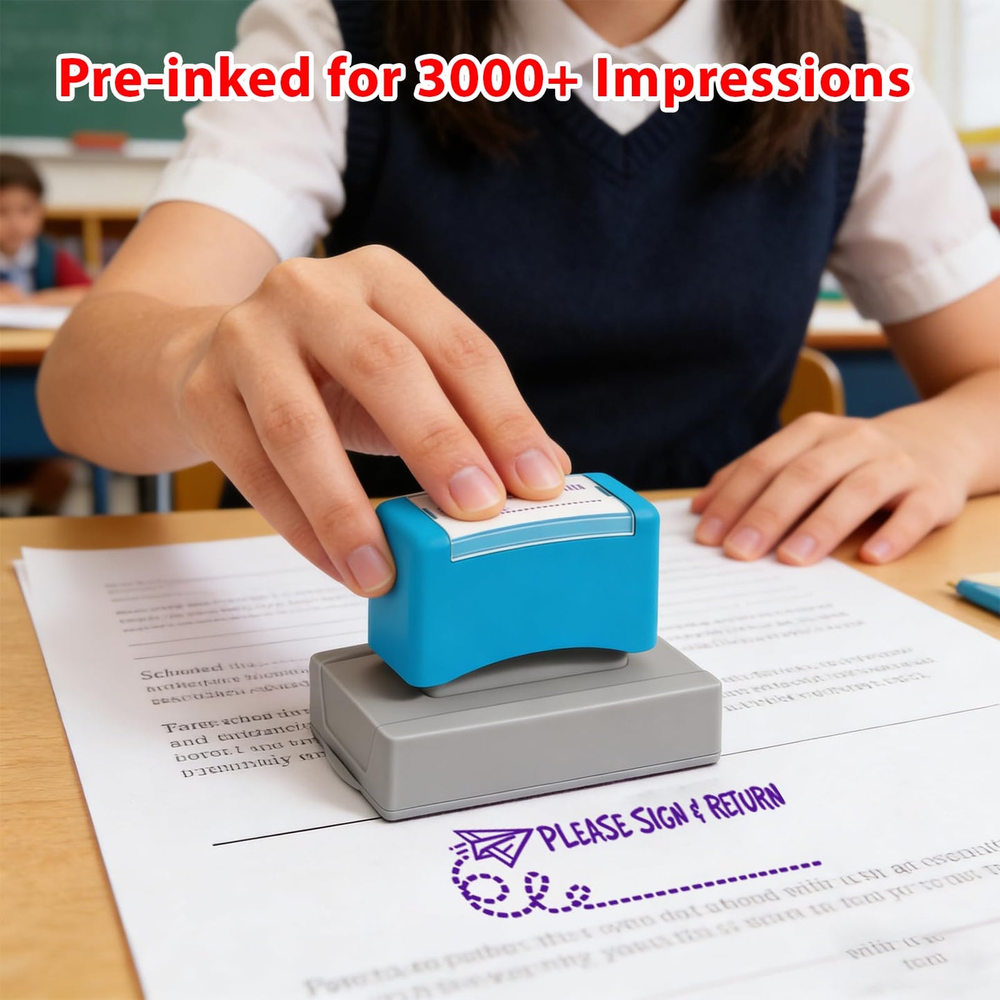 Please Sign and Return Stamp - Self Inking Teacher Stamp for Classroom, Homeschool Grading Tool, Purple Ink - Professional Parent Communication, Teacher Supplies for Elementary Middle School