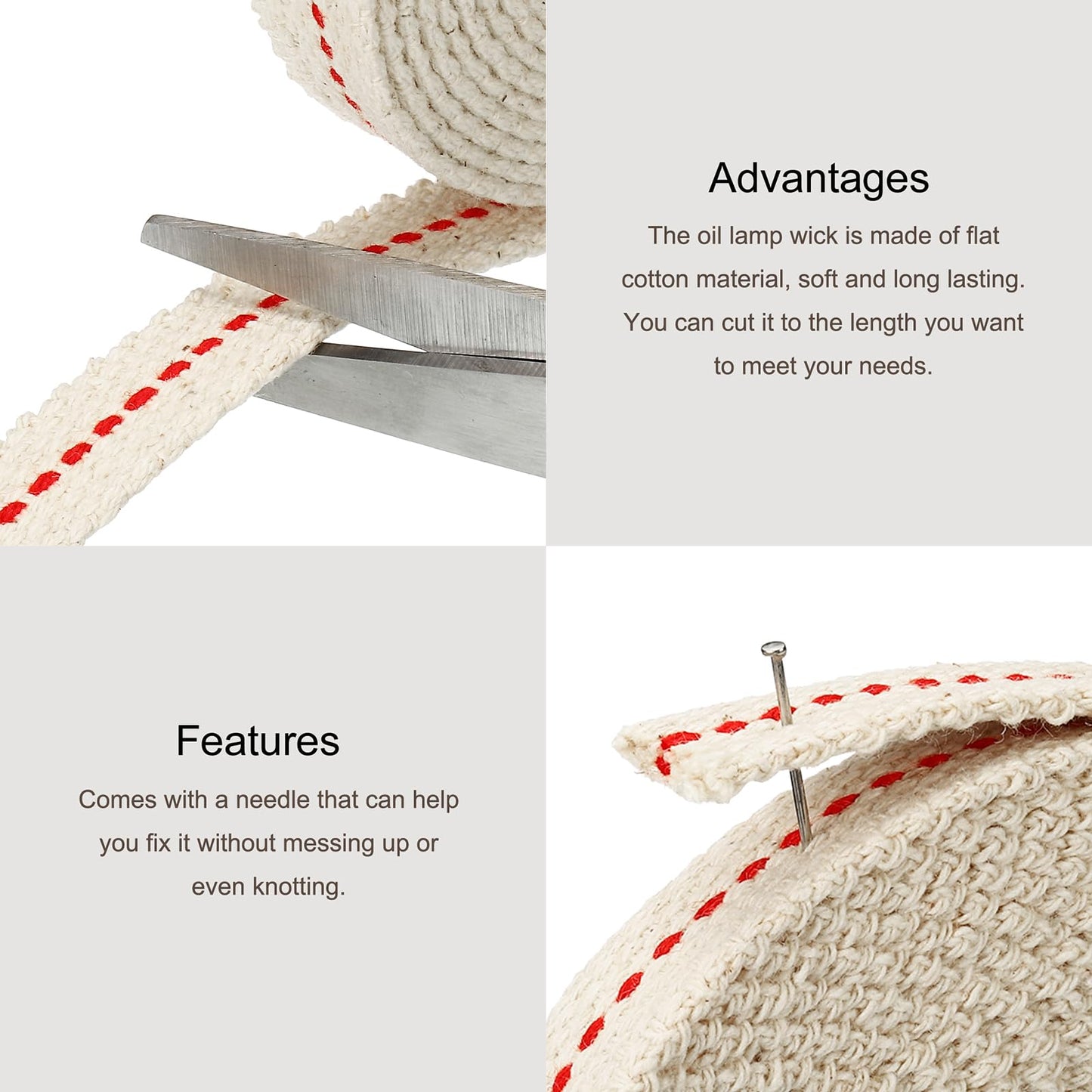MECCANIXITY Oil Lamp Wick 0.4 Inch Flat Wide Cotton 10 Ft with Red Stitch, Model mea220517ee0485