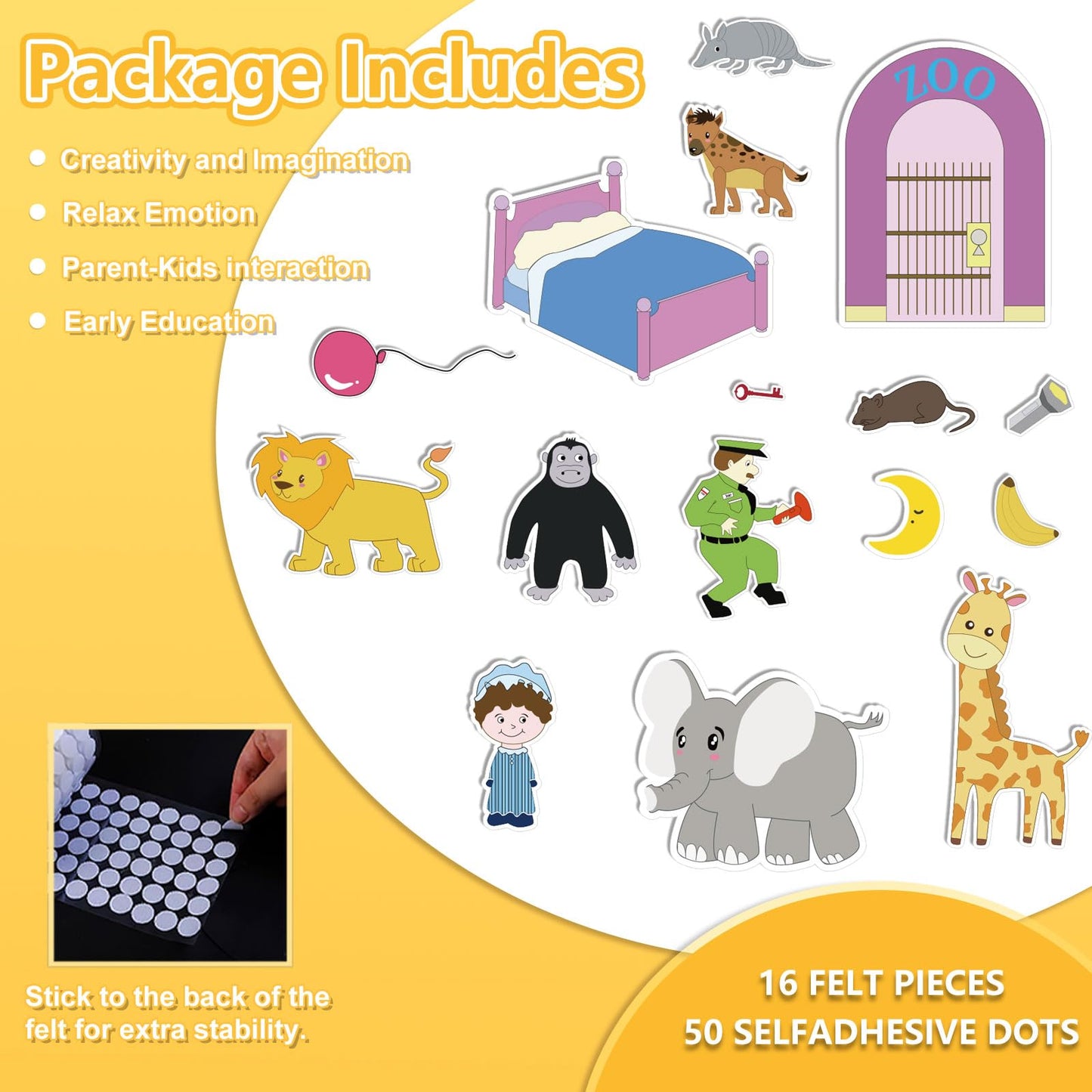 Thryvomniq Goodnight Gorilla Story Felts Felt Story Board Pieces Preschool Kindergarten Storytelling Learning Activities Felt Toys Interactive Toys