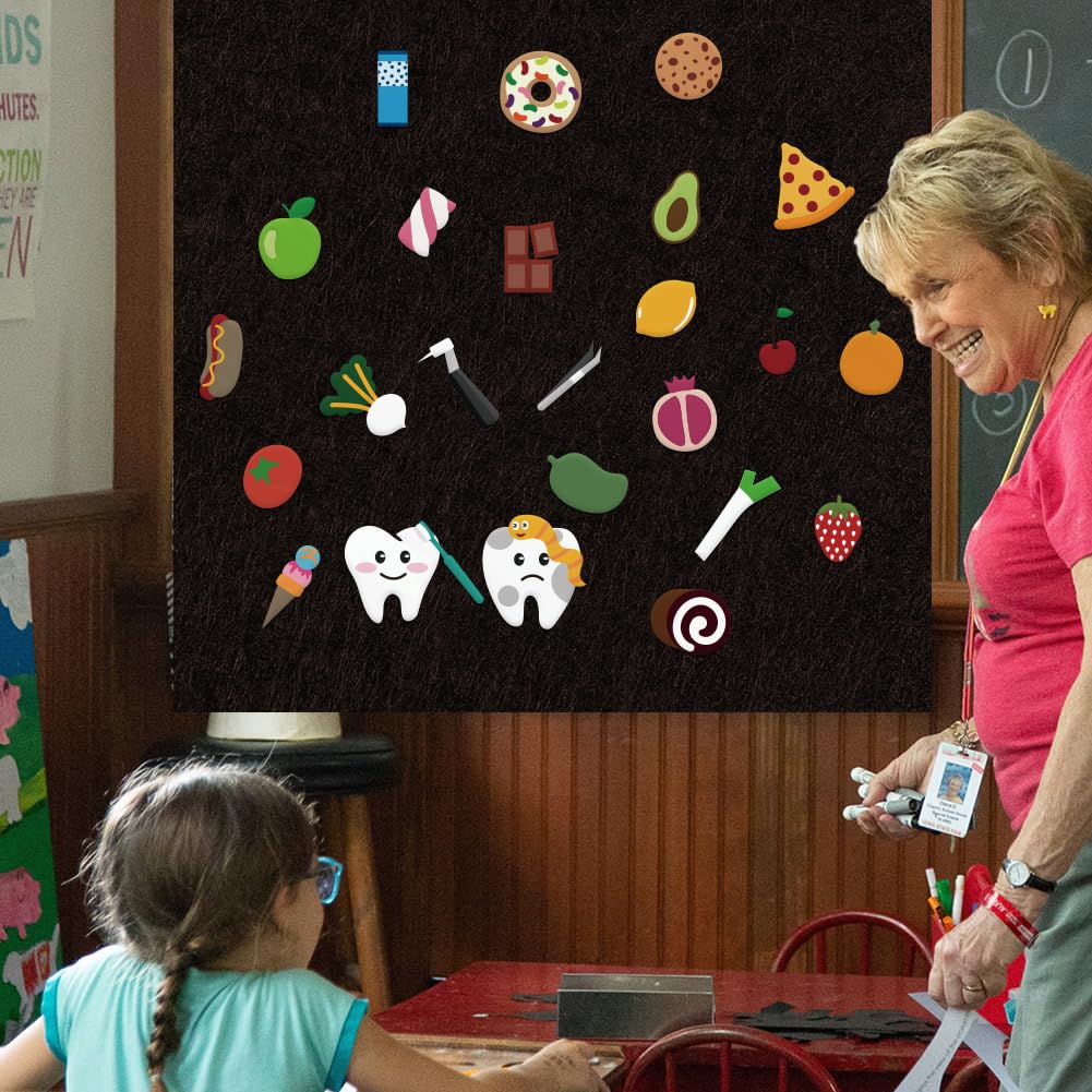 BEUNITONE 51 Pcs Felt Flannel Boards Stories Set Preschool Brush Your Teeth Felt Set Brushing Happy Tooth Hygiene Activity Stories Cute Fruits Felt Flannel Board Story Pieces for Gifts