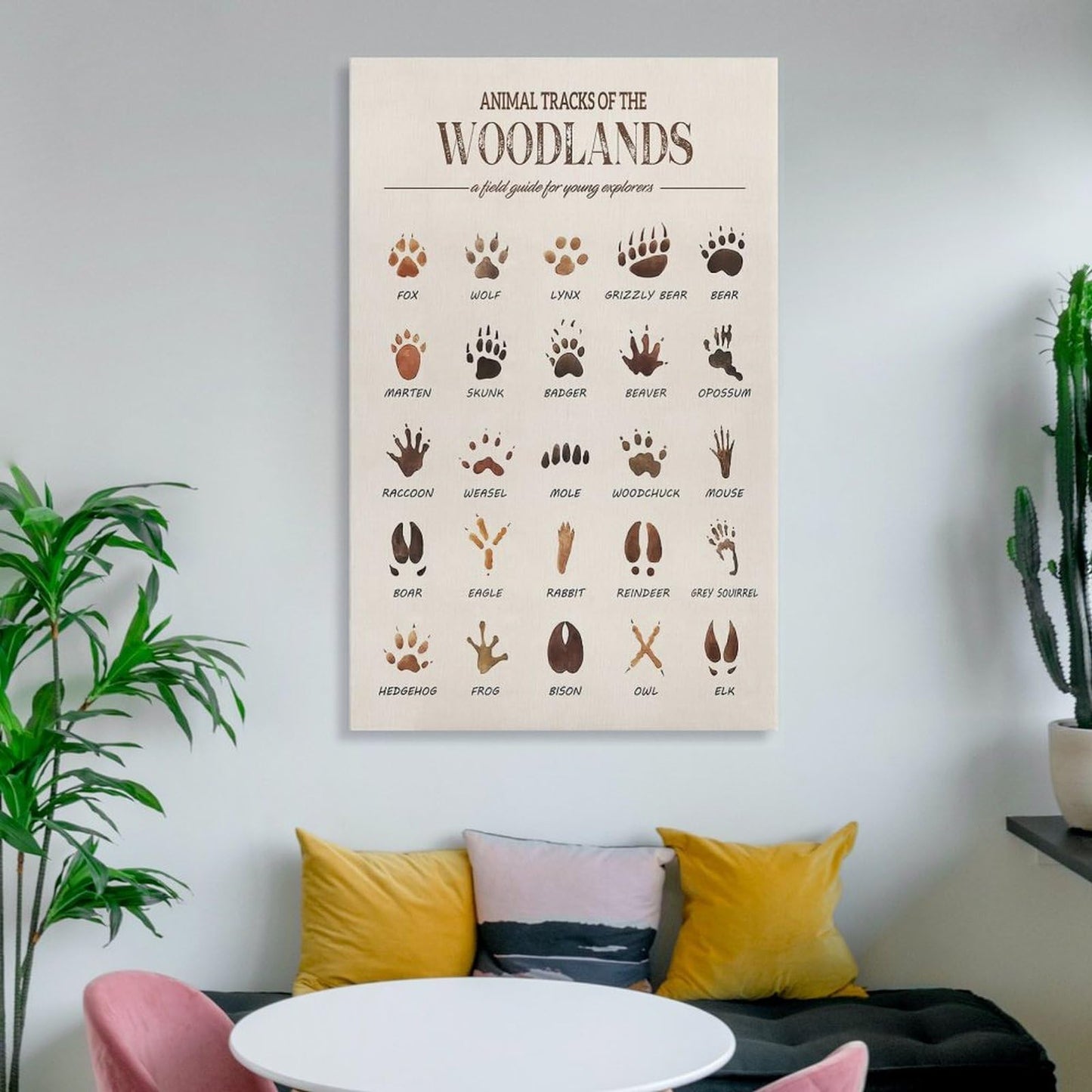 MAIHAIBAO Woodland Animal Tracks Canvas Wall Art - Educational Forest Field Guide Poster - Rustic Nature Nursery & Kids Room Decor - 12x18 Inch (Unframed)