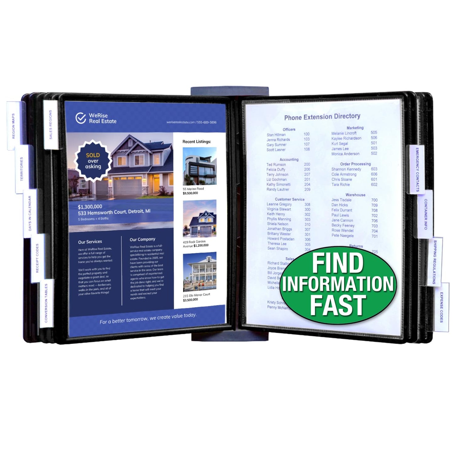 Ultimate Office AdjustaView FastFind 10-Pocket Wall Mounted Reference Display Organizer with All Black EZ Load Pockets to Display 20 Sheets of Your Most Important Letter Sized Documents