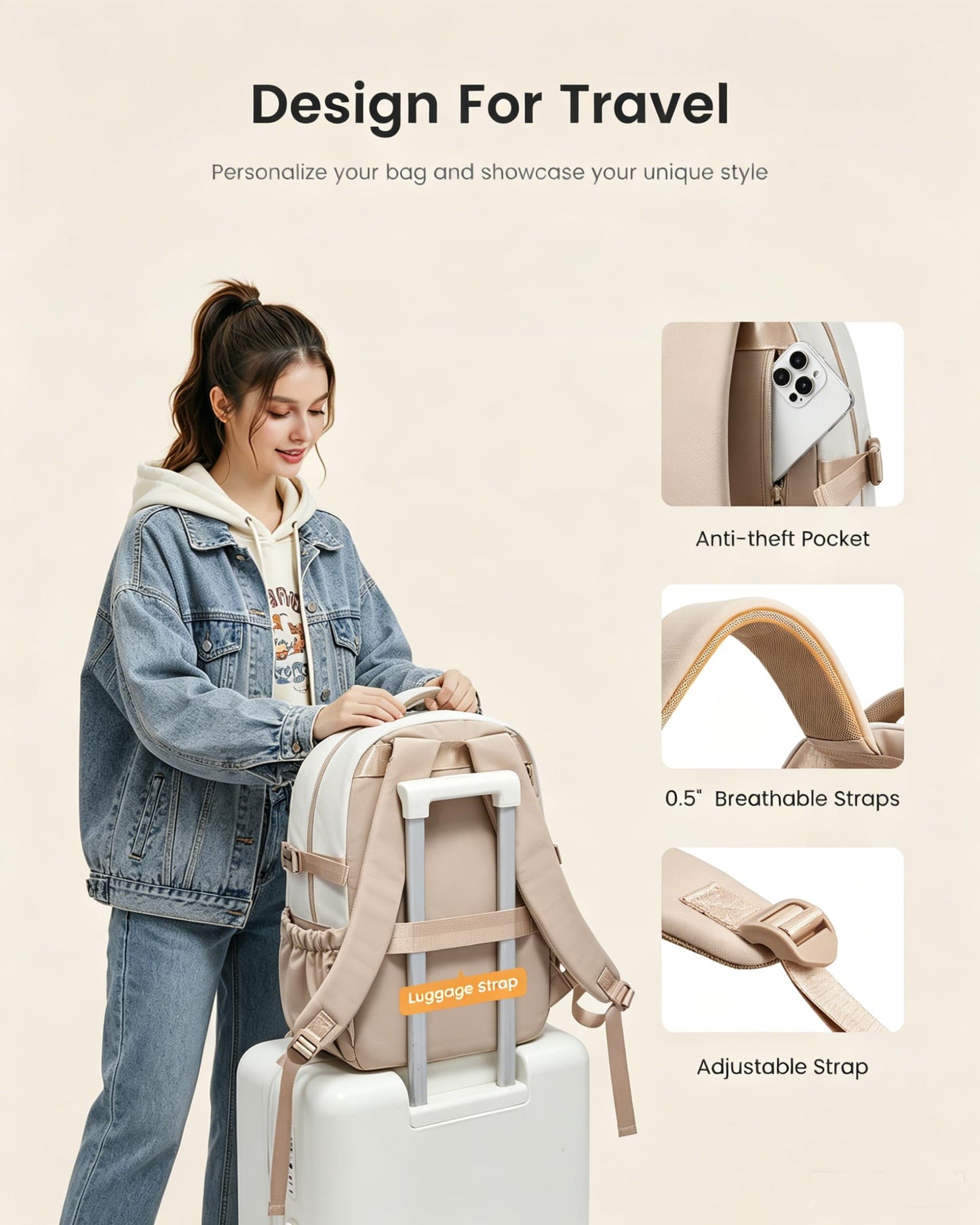 LOVEVOOK Laptop Backpack for Women Teens, 15.6" Computer Bag with 40oz Tumbler Buckle, College School Backpack,14 Pockets