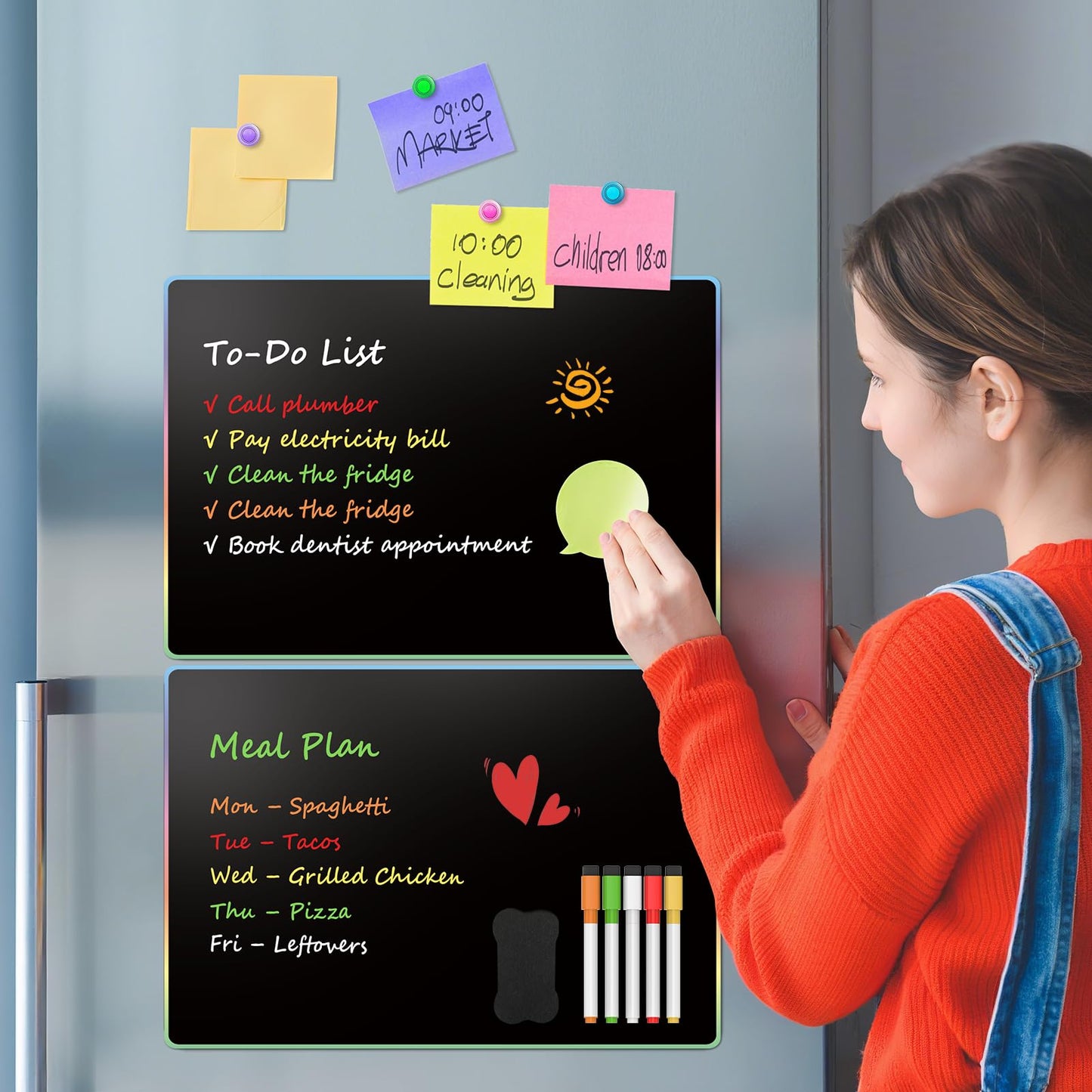 MaxGear 5 Pack Black Magnetic Dry Erase Board for Fridge, 12 x 8 Inch Whiteboard for Refrigerator, Magnetic Writing Board, Includes 5 Liquid Chalk Markers, 5 Magnets, 1 Eraser and 1 Cleaning Cloth