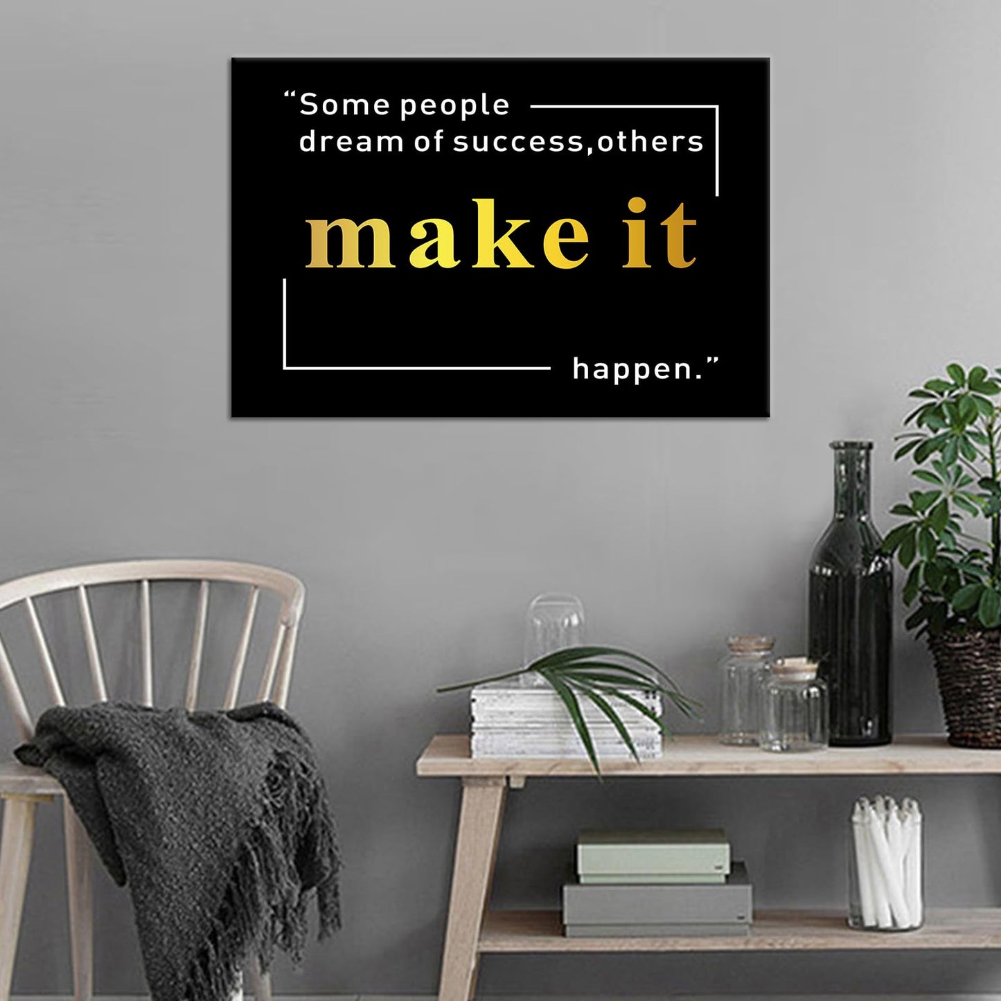 Motivational Wall Art Make It Happen Inspirational Quotes Canvas Print Positive Affirmation Office Decor Poster Painting Artwork for Modern Home Bedroom Living Room Gym Ready To Hang [12''Wx 18''H]