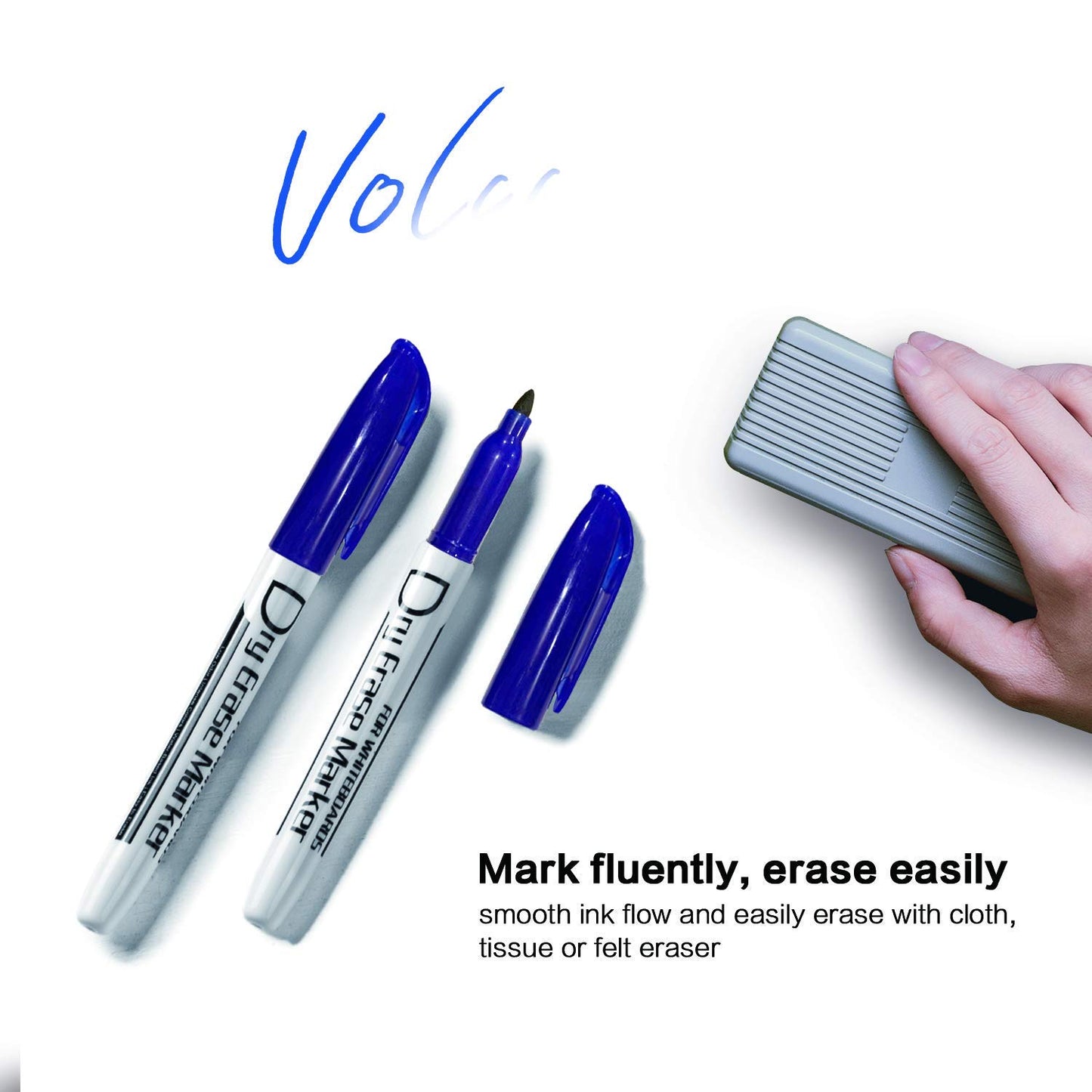 Volcanics Blue Dry Erase Markers Low Odor Fine Whiteboard Markers Thin Box of 12