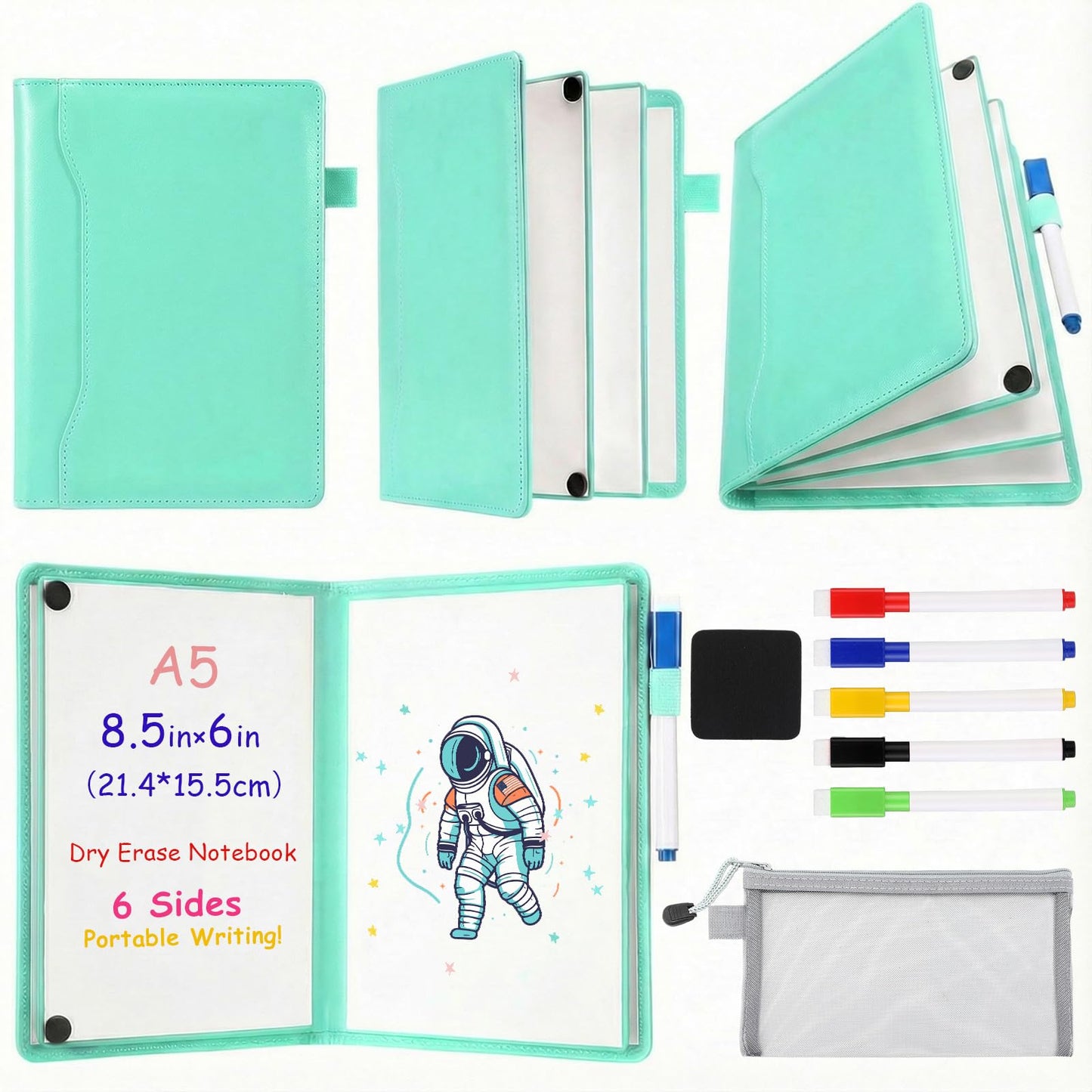 Feifeiya 6 Sides Dry Erase Notebook Portable White Board 9"x6"(a5) Travel Dry Erase White Board Notebook Foldable Anti-ghosting Surface for Office, School, Study, Travel & Business Meeting Planning