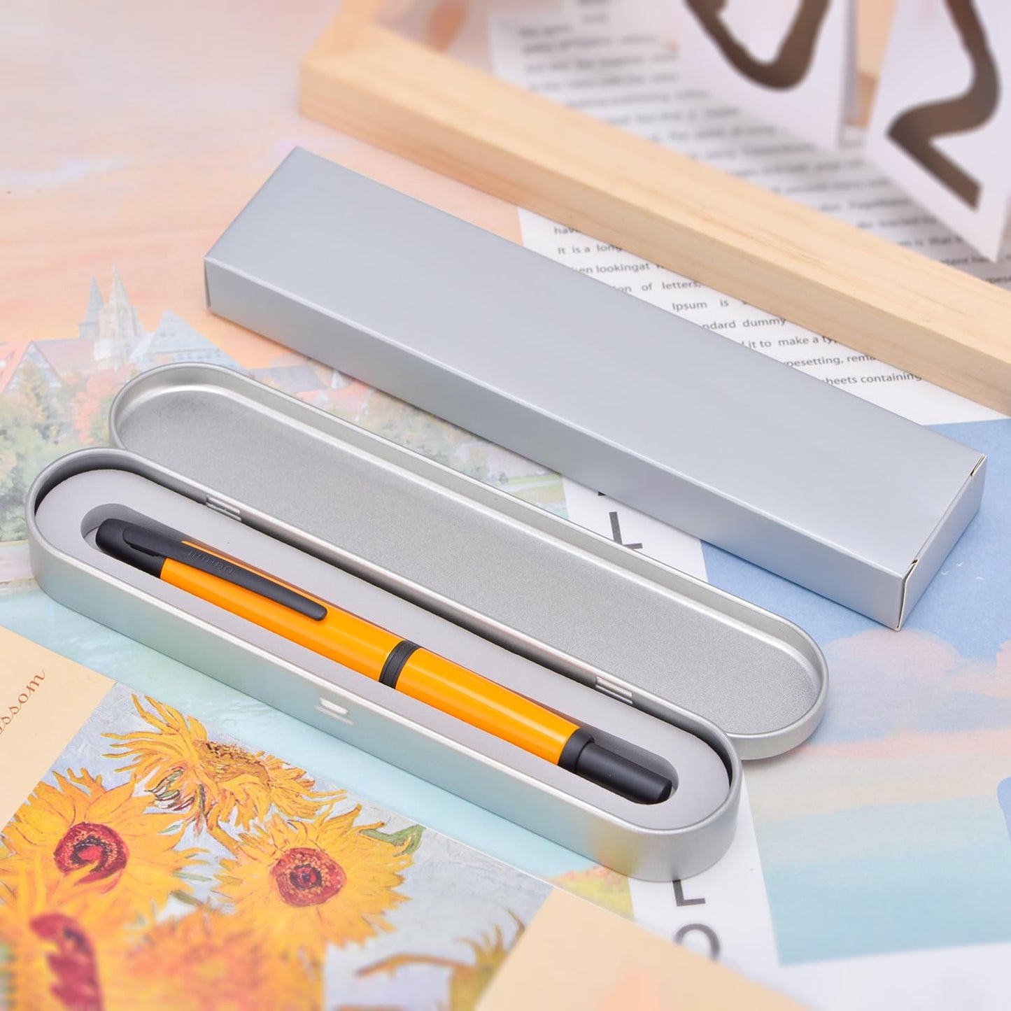 Jinhao 10 Press Fountain Pen with Box, Orange Retractable Extra Fine Nib with Ink Converter Set (Black Clip)