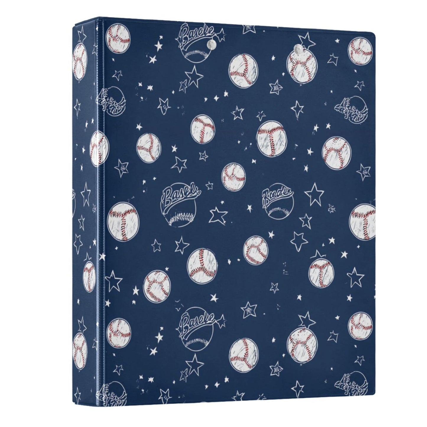 Baseballs and Stars Round Ring Binders 1.5 Inch Softball White Blue Purple 3 Ring Clipboard Binder for Office School Work Supplies File Folder 200 Sheet Capacity