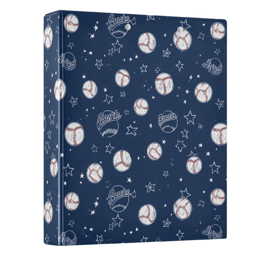 Baseballs and Stars Round Ring Binders 1.5 Inch Softball White Blue Purple 3 Ring Clipboard Binder for Office School Work Supplies File Folder 200 Sheet Capacity