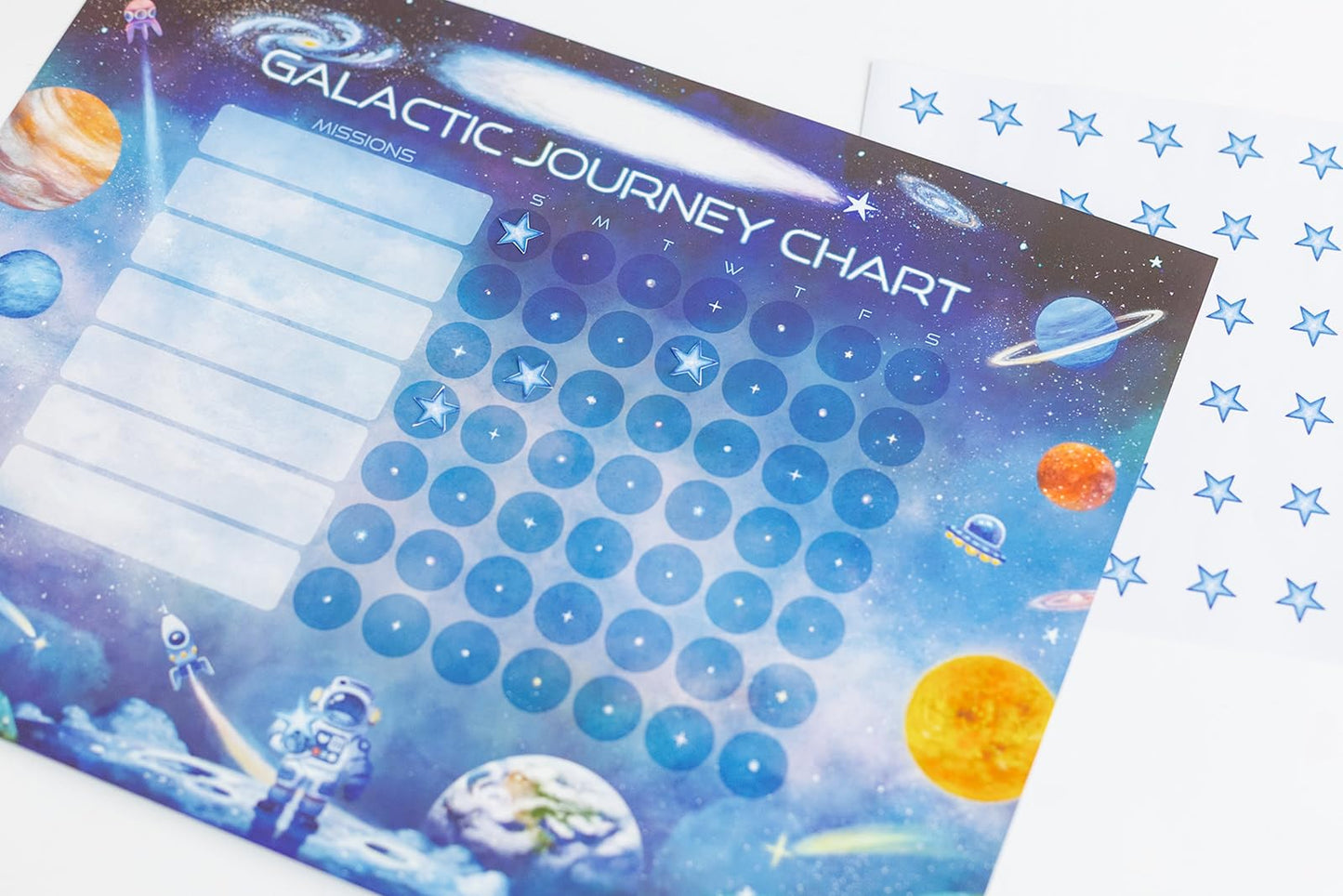Kids Chore & Routine Reward Chart Set – 3 Space-Themed 7-Day Charts with 147 Stickers – Gentle Behavior & Goal Tracker by Saisu – Ages 3+