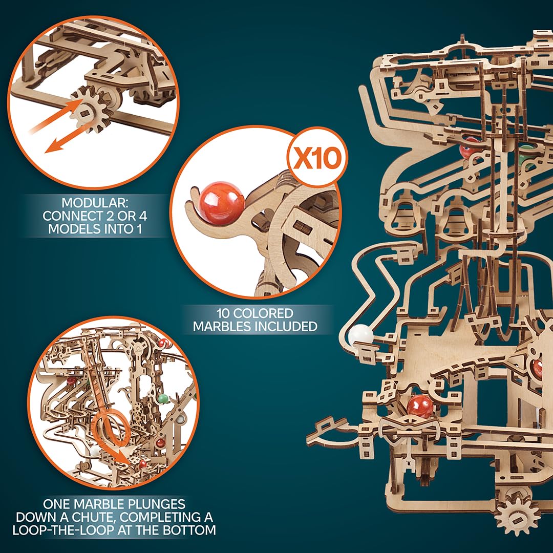 UGEARS Marble Run Chain Hoist 3D Wooden Puzzles for Adults - Wooden Model Kits for Adult Models for Adults to Build Mechanical Engineering Kit Brain Teaser, Hobby Set