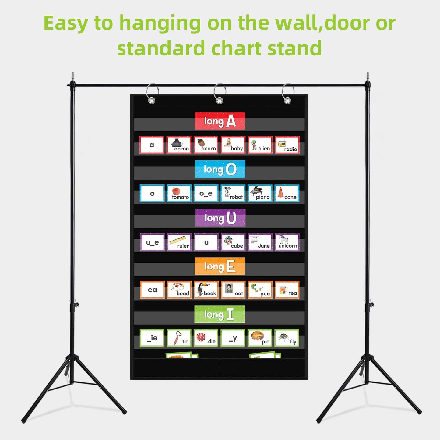 ANCOMEDO Large 10+2 Pockets Standard Pocket Chart, 10 Clear Pockets Words Chart with 2 Extra Storage Pocket for Classroom Home Office Use,Large Size:45”x 28” Letter Cards,Words and Sentence Strips.