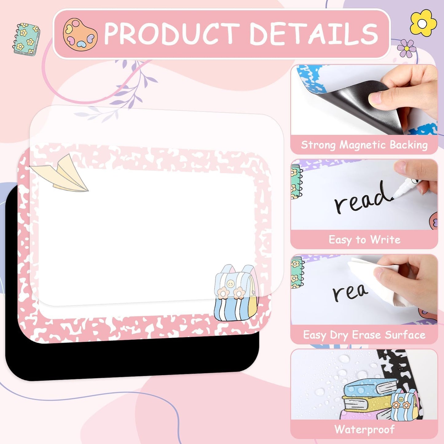 12Pcs Magnetic Write Wipe Organization Chart Dry Erase Objectives Learning Magnets Composition Notebook Colorful Back to School Classroom Goals Targets for Whiteboard Teaching Supplies