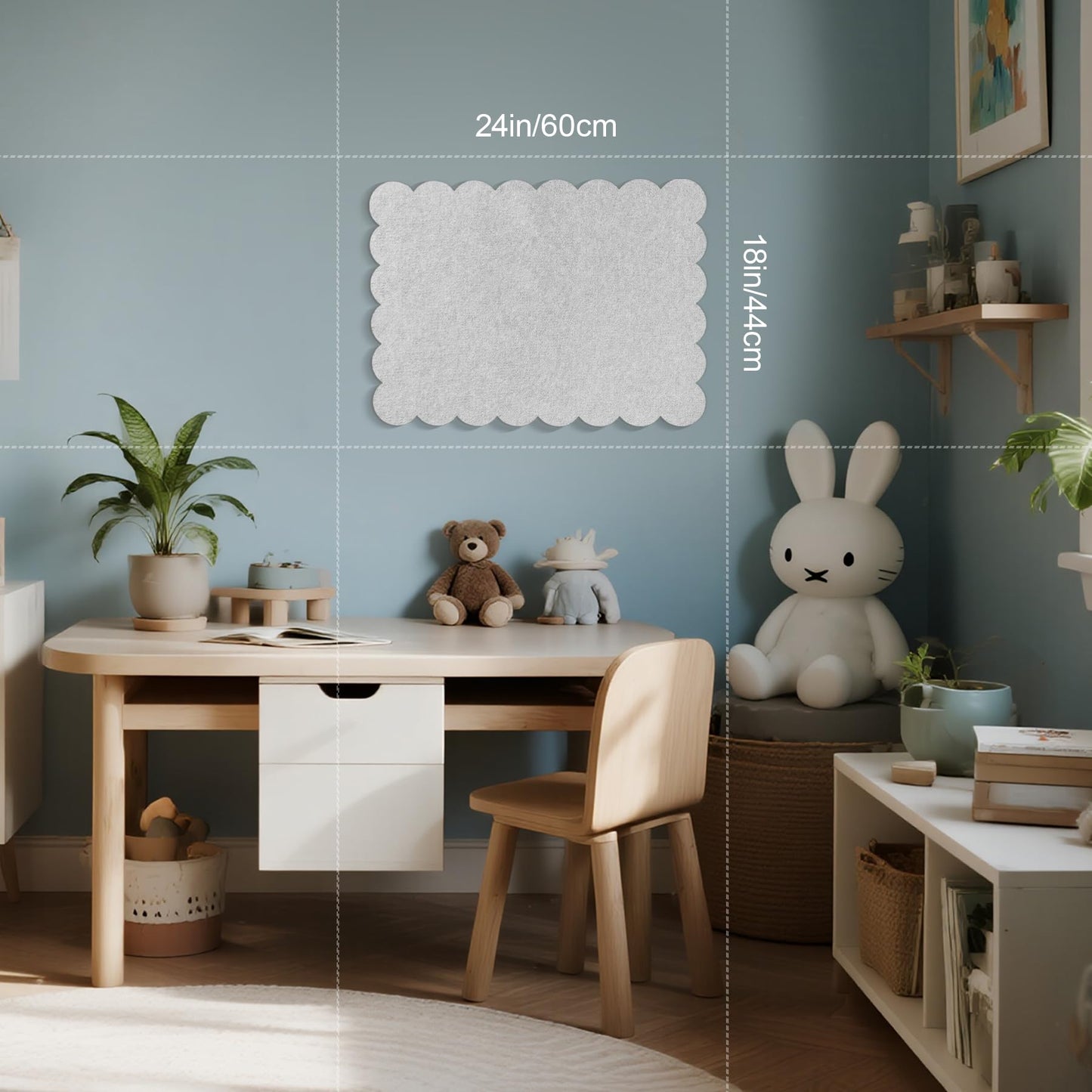 Lightomorrow Scalloped Bulletin Board, 24 x 18 Inches Felt Pin Board - Decorative Cork Alternative for Wall, Foldable Picture Self-Adhesive Vision Prayer Board with 20 Pushpins - Light Gray