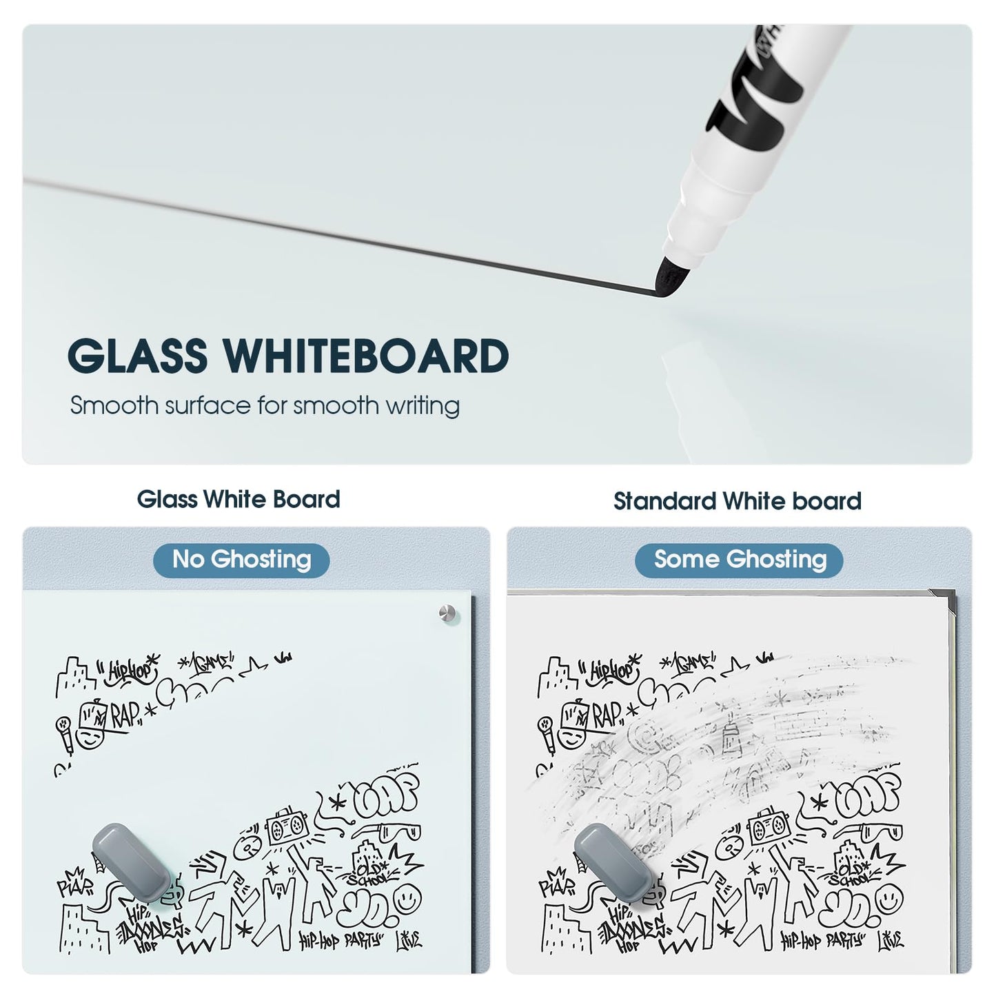 (Bundle of 2 Sets) MaxGear Dry Erase Eraser, Magnetic Whiteboard Eraser for Glass Board, Dry Erase Board, Dry Erase Board, Chalkboard Wiper with Built-in Magnet for School, Office, Home, Black, 2 Pack