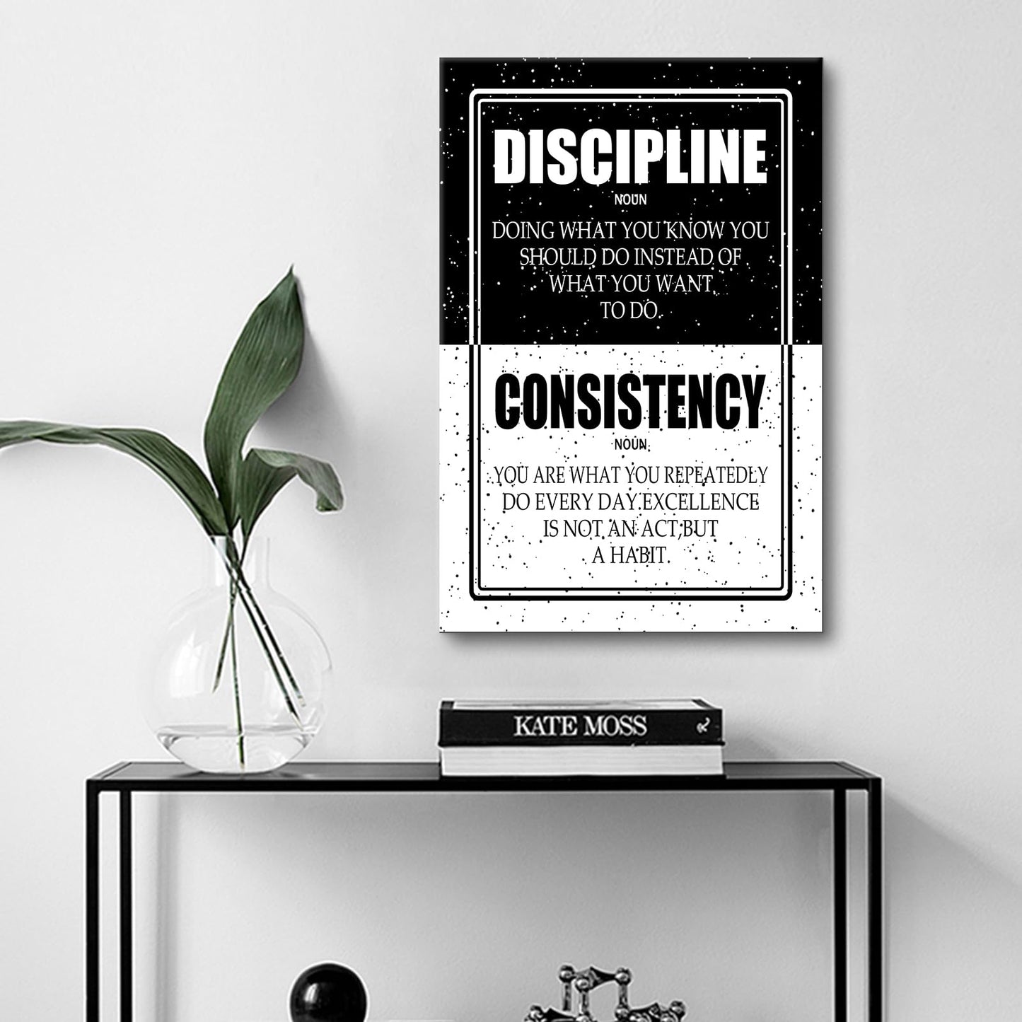 PSYYSP Discipline Consistency Framed Canvas Wall Art, Black and White Motivational Definition Poster, Inspirational Habit Typography Print for Home Office, Bedroom, Dorm, Study Room Decor, 18x12 Inch