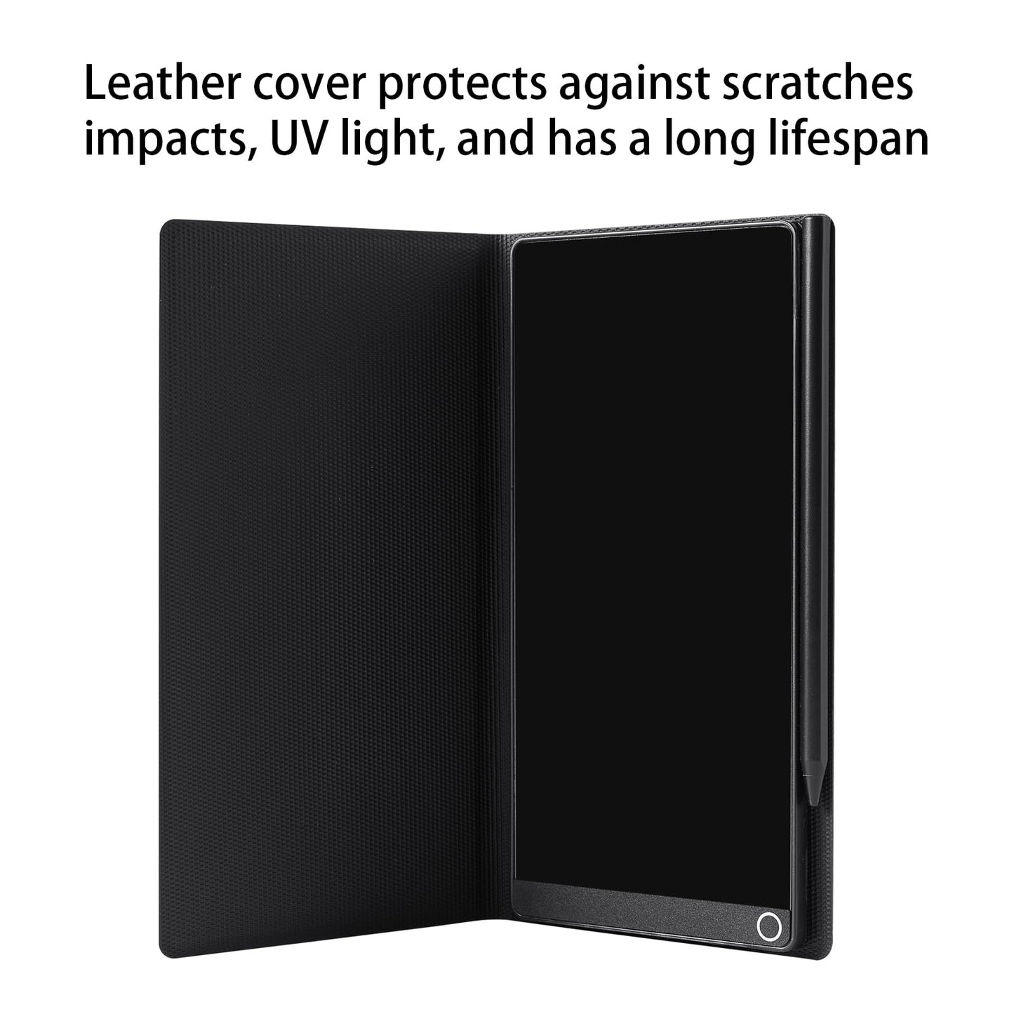 LCD Writing Tablet for Adults, 6.5 Inch Fine Tip Digital Notepad – Thin Lines, No Palm Marks, Lock Screen, Reusable Erasable Writing Pad with Leather Case & Hanging Pen for Office Home School