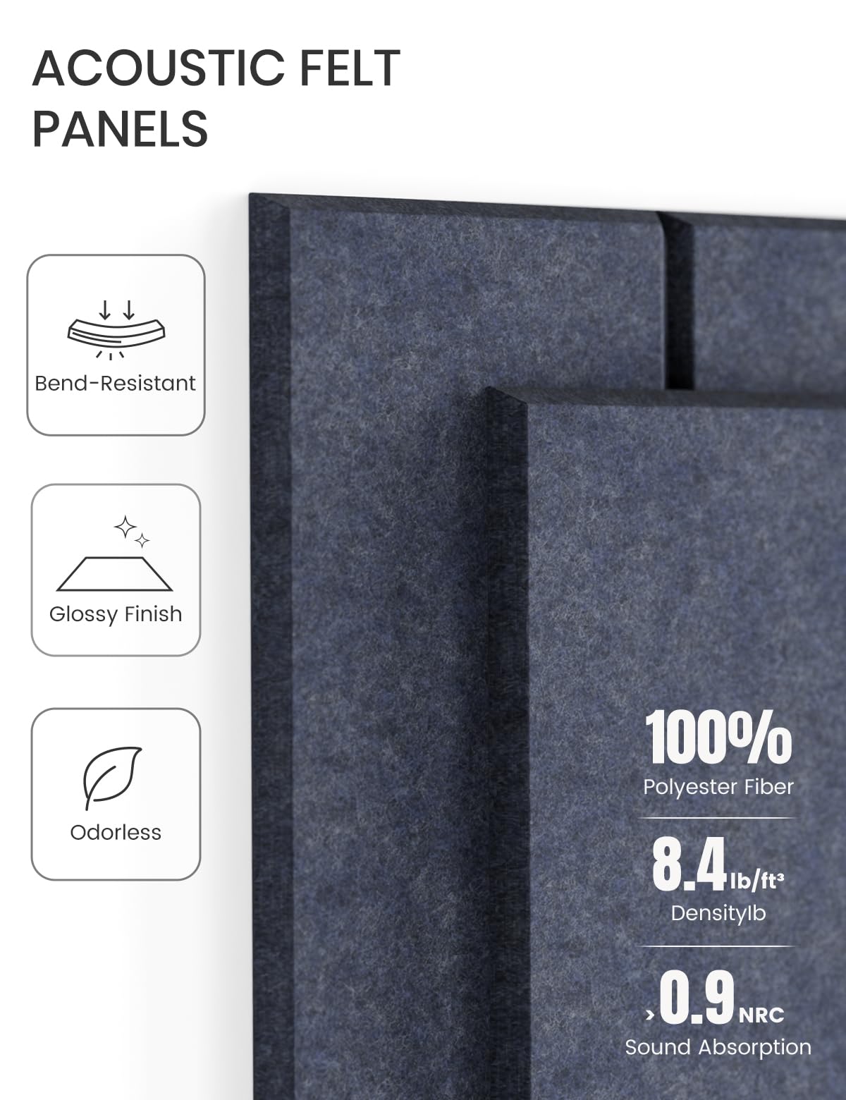 Felt Bulletin Board Tiles -28"x18" with 40 Adhesive Tabs, Cork Board Alternative for Office Decor, Push Pin Board Wall Organizer 6-Pack(Navy Blue)