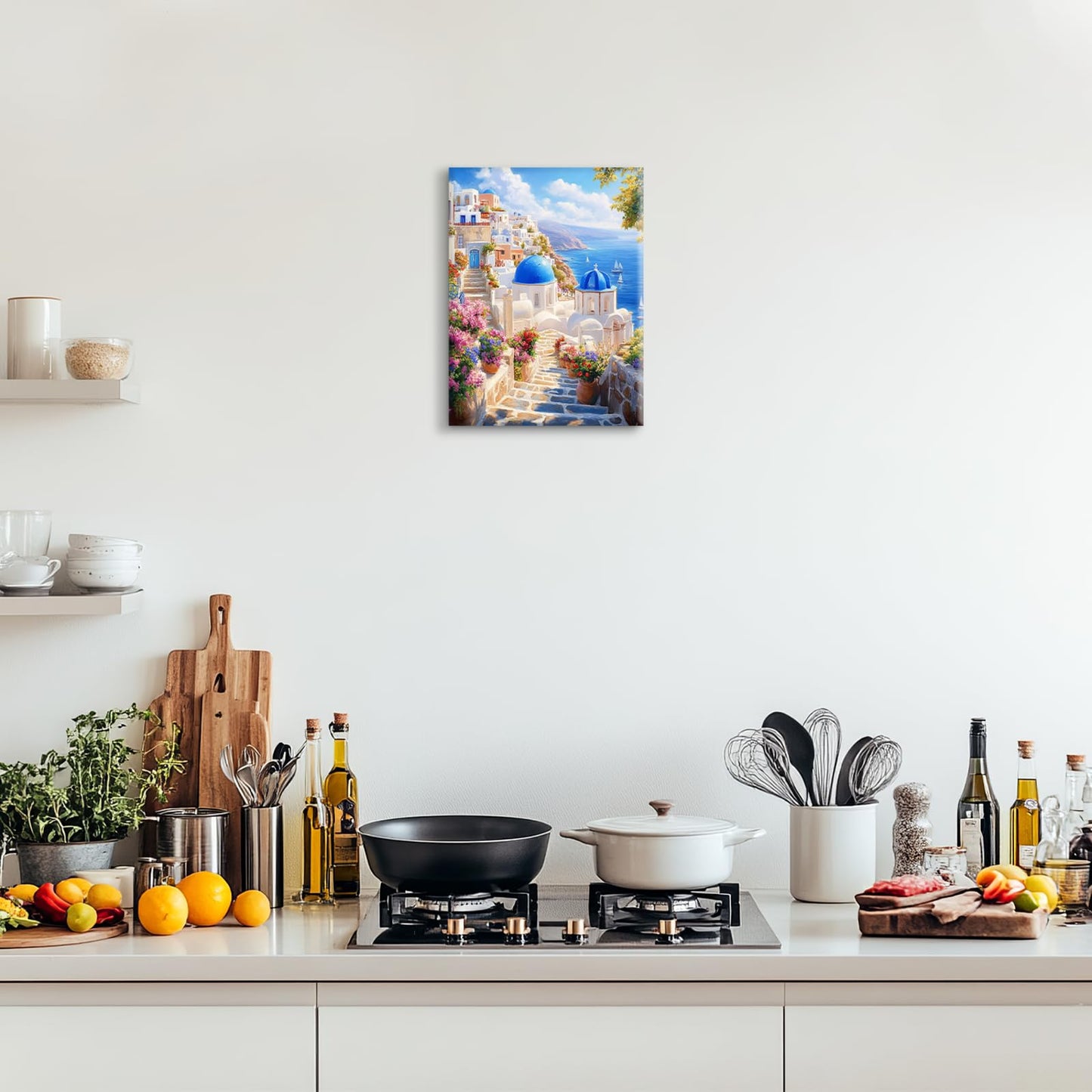 Greek wall art, Greece Santorini Pictures Wall Decor, Ocean Canvas Prints Painting, Framed Beach Artwork for Bathroom Bedroom Living Room Kitchen Dinning Room Office Home Decoration 12x16