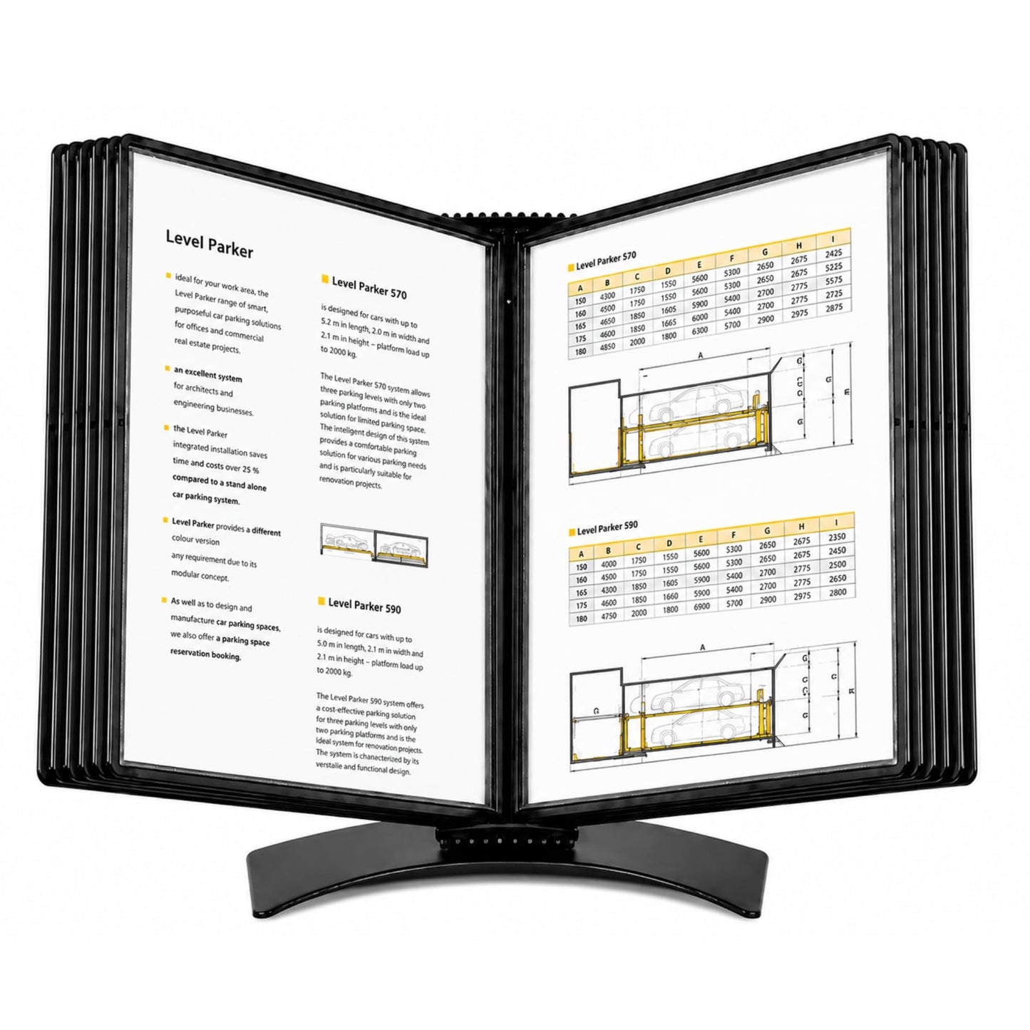 Tarifold Desktop Document Display Stand & Reference Organizer, 10 Double-Sided Polypropylene Pockets, 20 Sheet Capacity, Easy-Load Design, Letter Size, Made in Denmark, Black