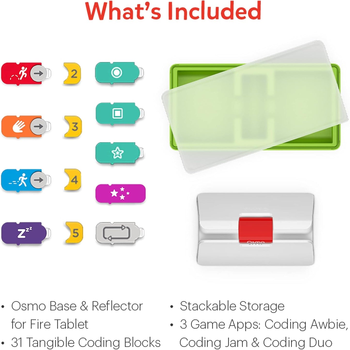 Osmo-Coding Starter Kit for Fire Tablet-3 Educational Learning Games Ages 5-10+-Learn to Code,Coding Basics & Coding Puzzles-STEM Toy Gifts,Boy & Girl(Osmo Fire Tablet Base Included-Amazon Exclusive)