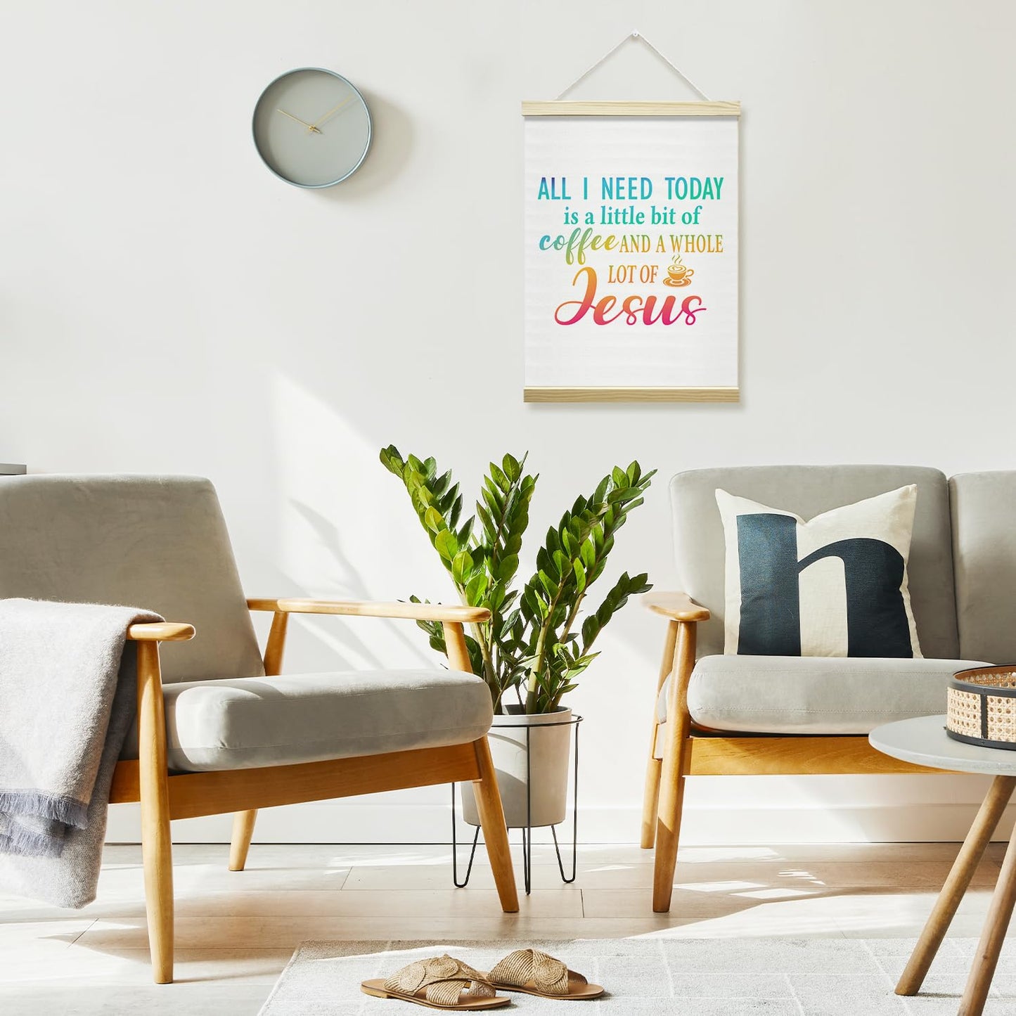 mermermu Coffee and Jesus Poster Hanger Frame, Inspirational Christian Posters Canvas Wall Art for Cafe Office Kitchen Living Room Decor, 12x16 Inches -039