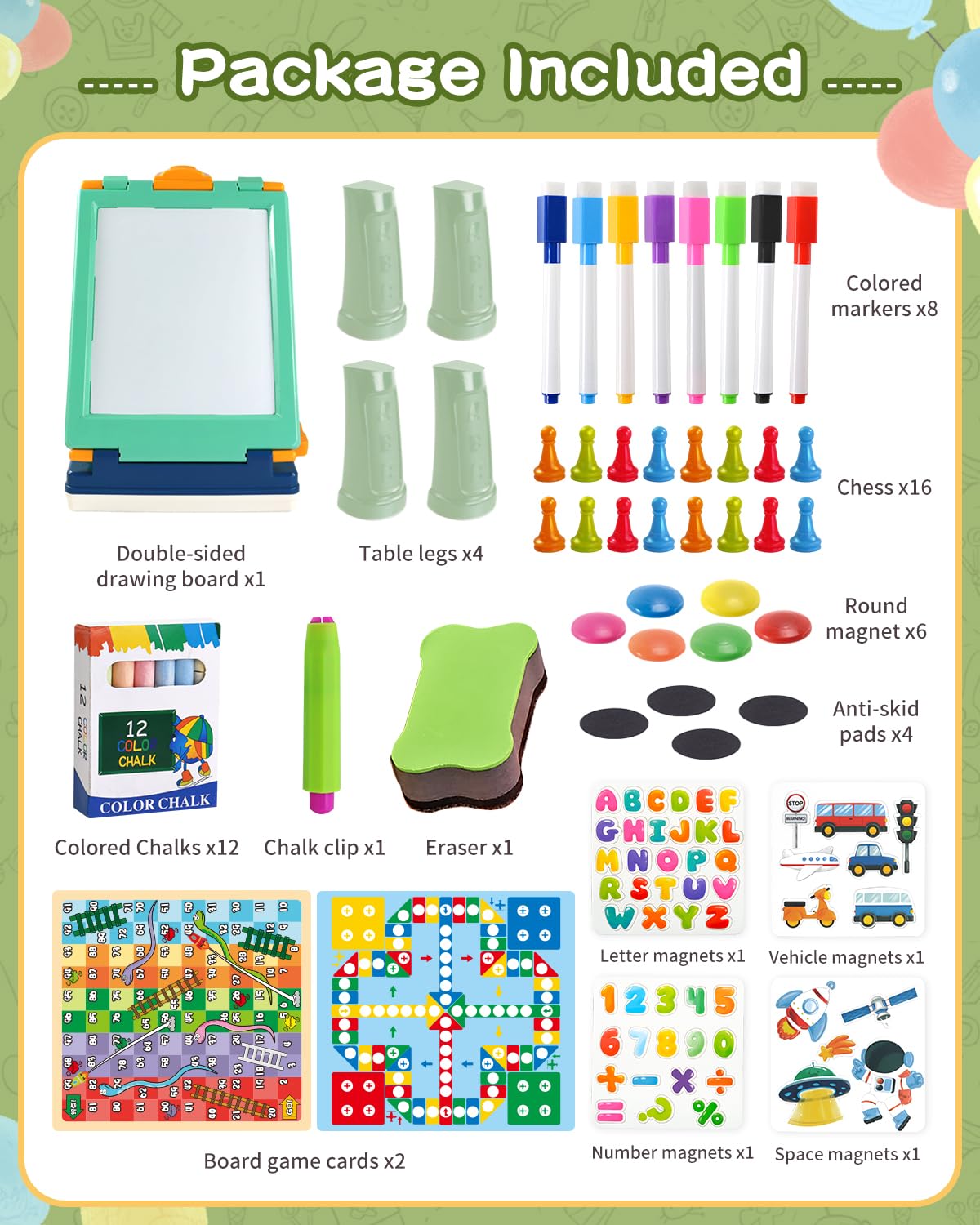 Elovien Easel for Kids,Tabletop Easel for Toddler, Foldable 4 in 1 Double Sided Kids Art Easel with Chalkboard & Magnetic Whiteboard,Portable Desktop Drawing Board - Gift for Boys and Girls (Green)