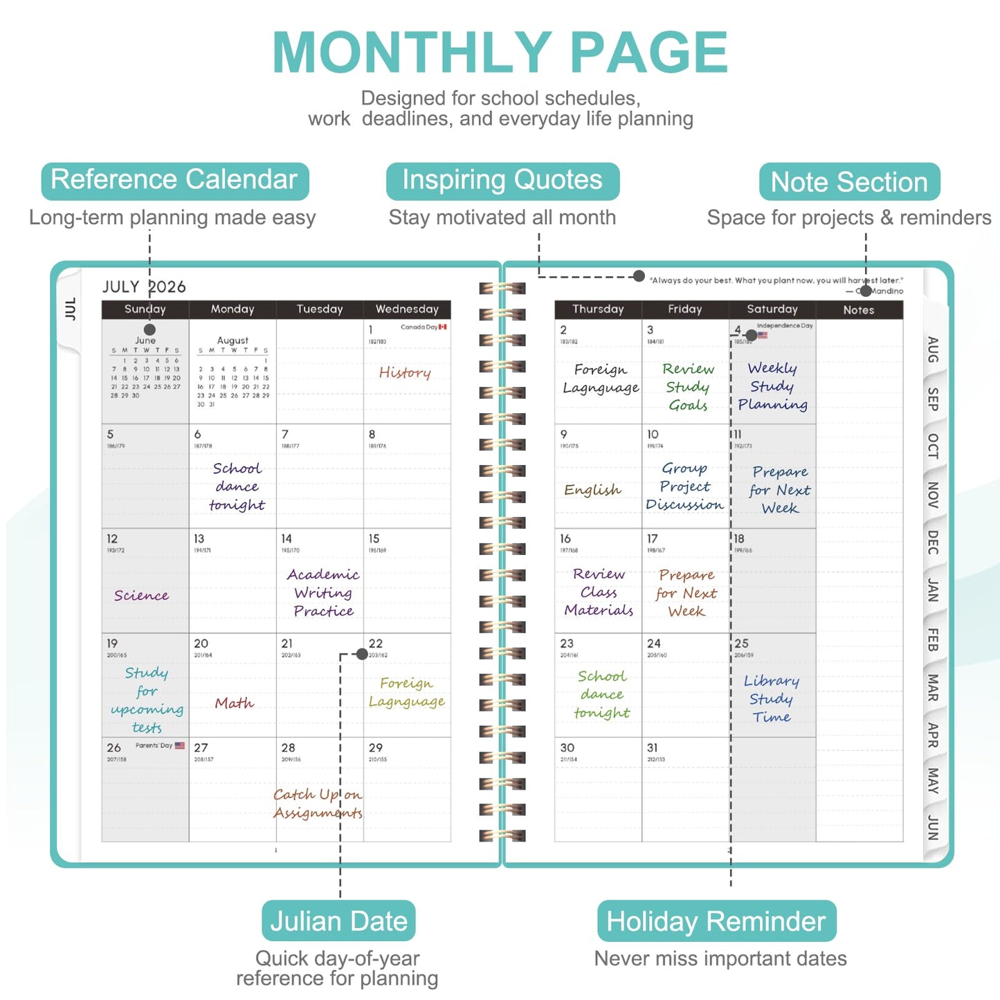 Planner 2026-2027, Weekly and Monthly Academic Planner, July 2026 - June 2027, Hardcover Calendar Agenda Book for School Year Planning, School Supplies for Teacher and Student, A5(6.3'' x 8.5'')