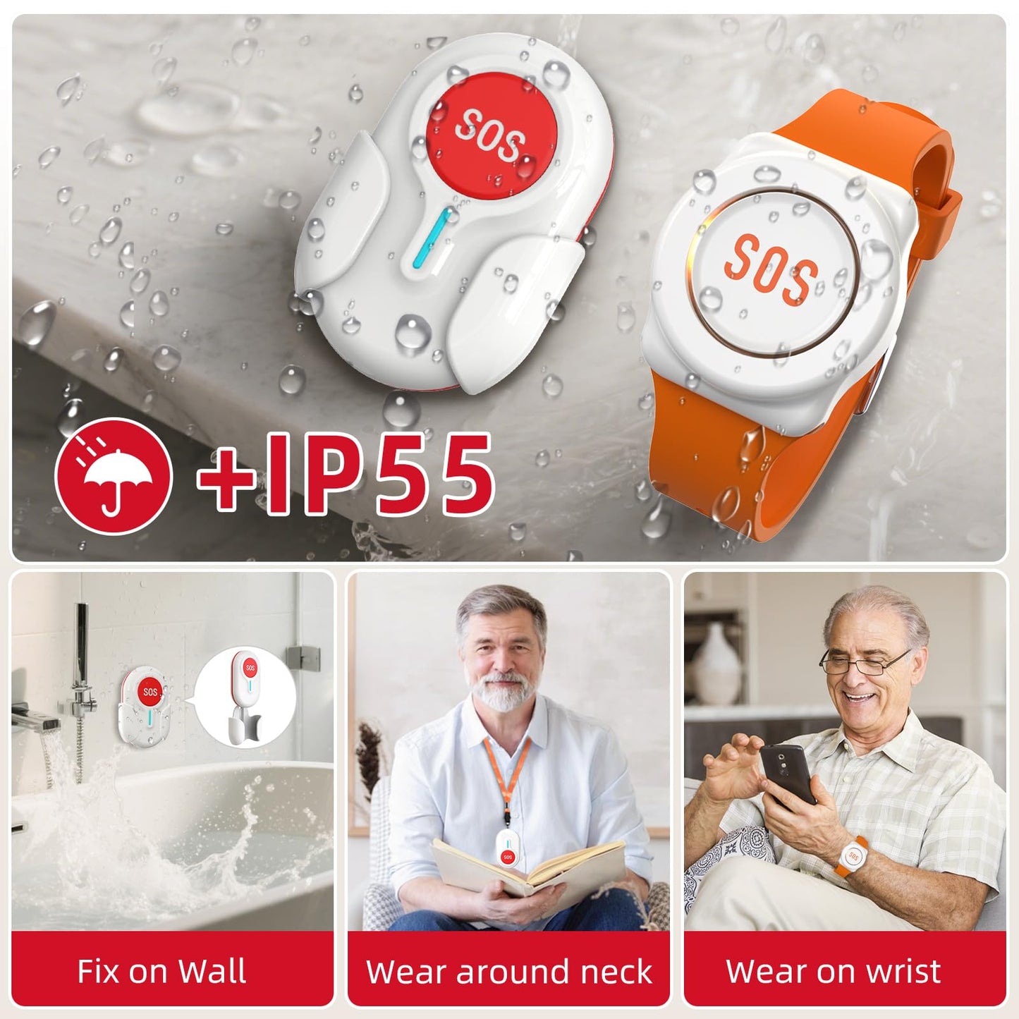 CallToU Wi-Fi Wireless Caregiver Pager Call Button for Elderly at Home , APP Emergency Alert for Seniors, Patients, and the Disabled with 1 Call Button, 1 Watch Button, 1 Receiver (2.4GHz Wi-Fi)