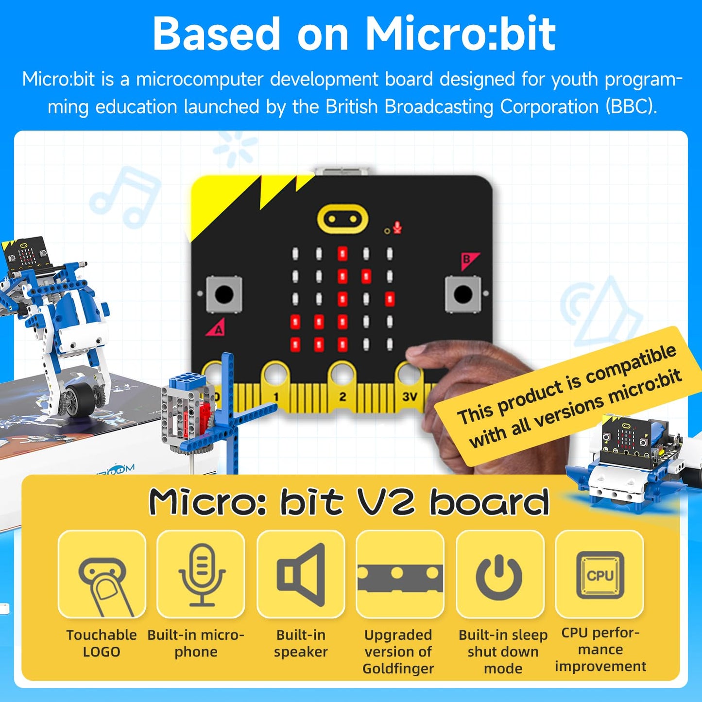 Yahboom Micro:bit Building Robot Kit 16 in 1 STEM Projects Standard with Sensor Module DIY (Standard Kit with microbit V2)