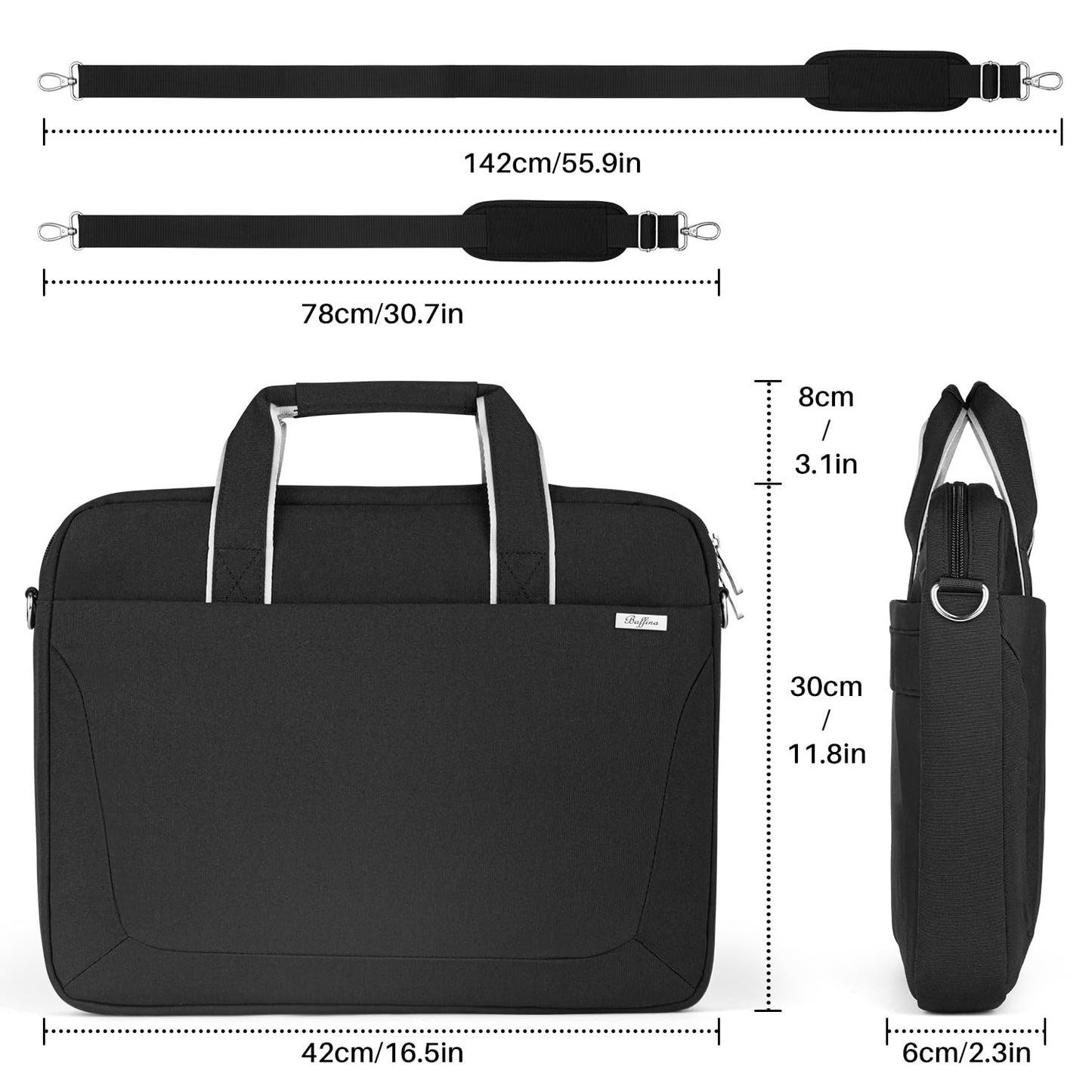 BAFFINA 17 17.3 Inch Laptop Shoulder Bag for Men Women,Waterproof Computer Carrying Case Messenger Bag with Strap for 17"-18" HP Dell,Laptop Briefcase for Office business Travel College School,Black