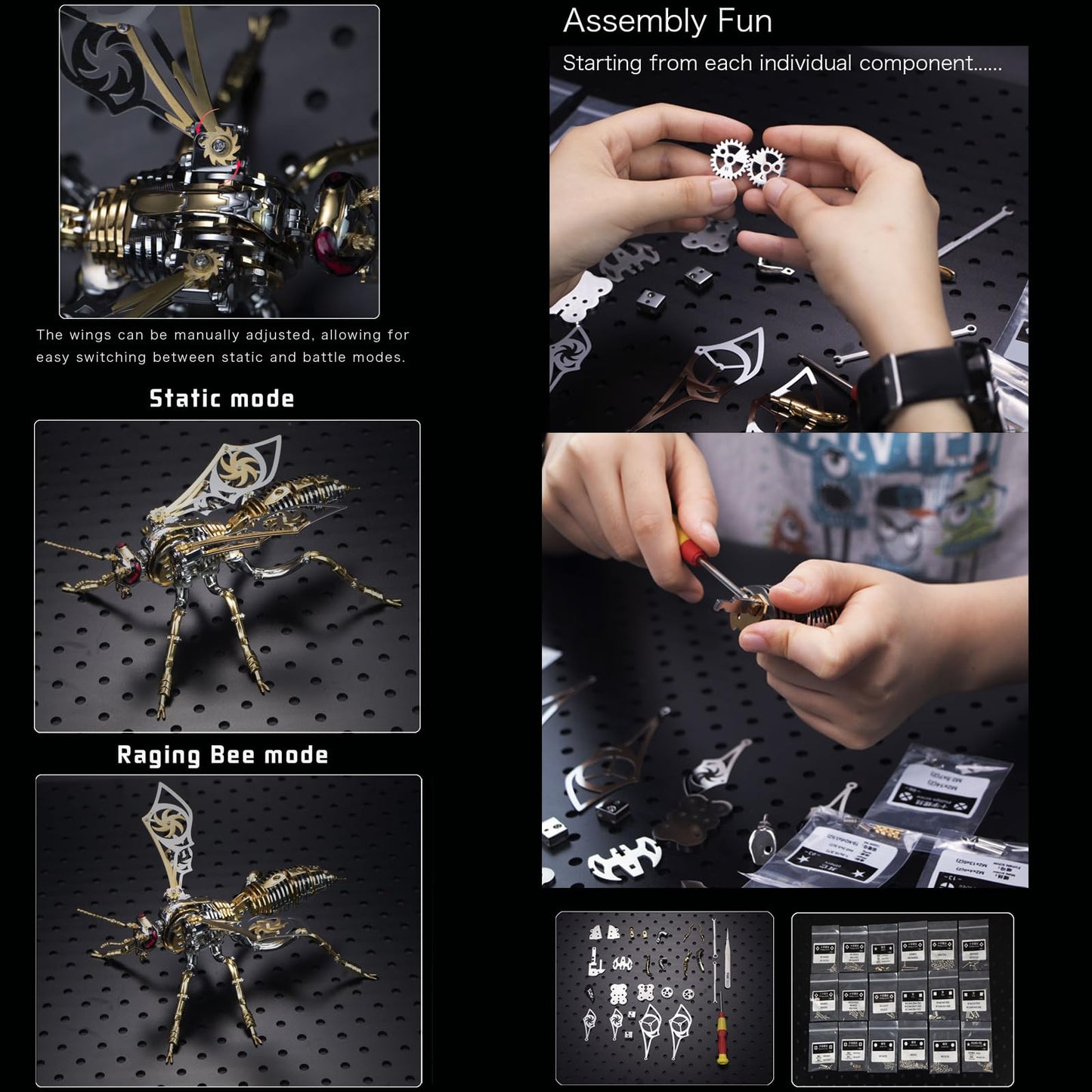 3D Metal Wasp Puzzles for Adults, Model Kits Mechanical Building Blocks, Difficult DIY for Assembly Gifts for Men Gold