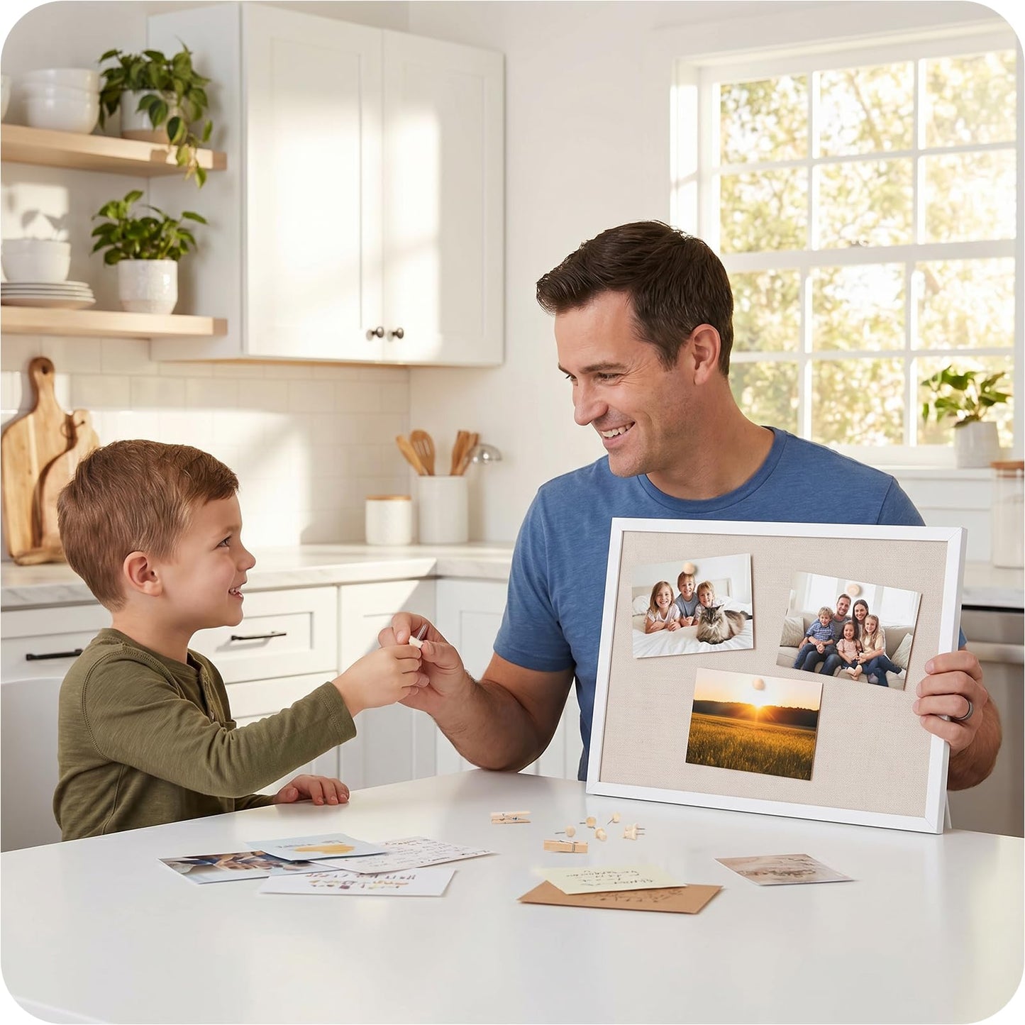 OWLKELA 13.3"x17.7" inch Bulletin Board with Linen 2 Pack, White Wood Style Frame, with 20 Pushpins, Linen Cork Board, Ideal for School, Home & Office