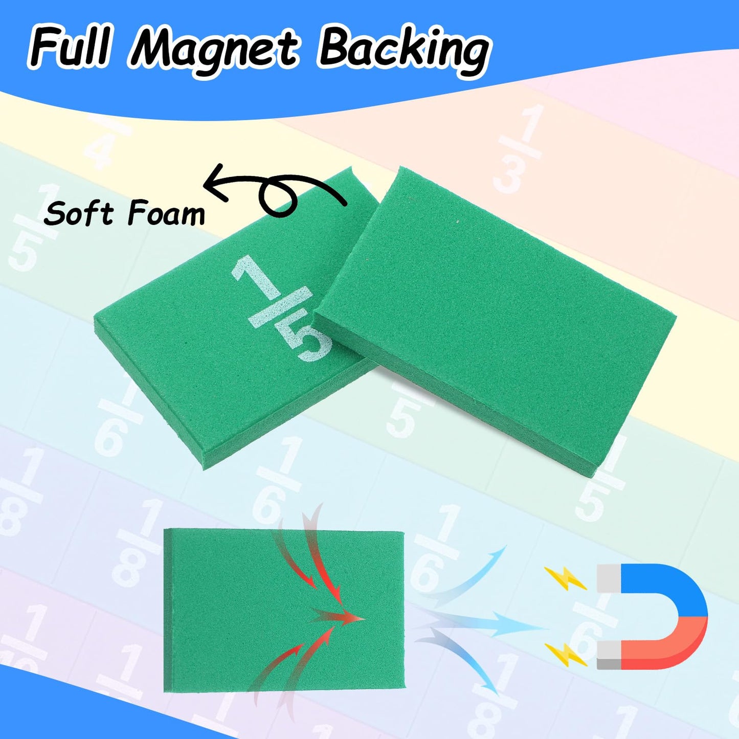 12 Sets Rainbow Fraction Tiles Set, Plastic Fractions Manipulatives Math Magnetic Manipulatives for The Home Curriculum