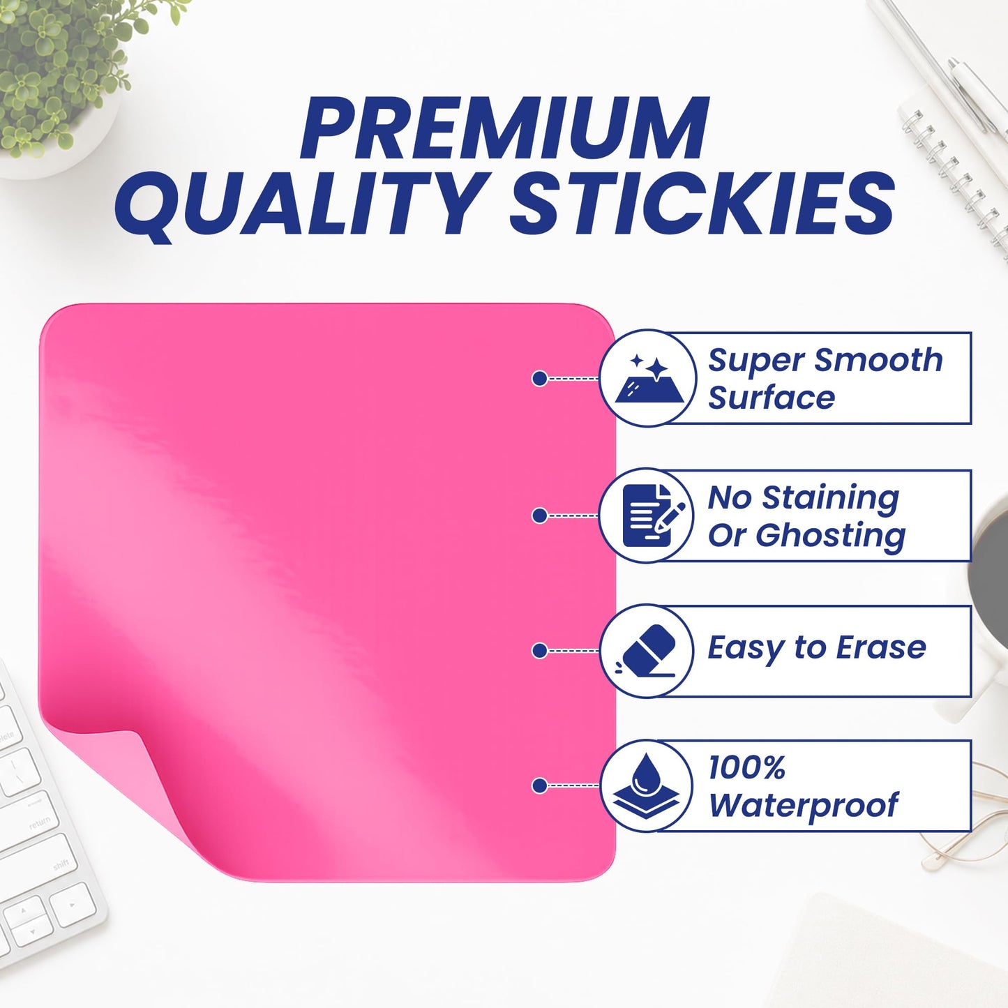 Dry Erase Sticky Notes, Reusable 6-Pack (4x4”) – Mini Whiteboard Stickers with 2 Magnetic Fine-Tip Markers – Removable, No Residue – for Fridge, Office, Classroom & Home