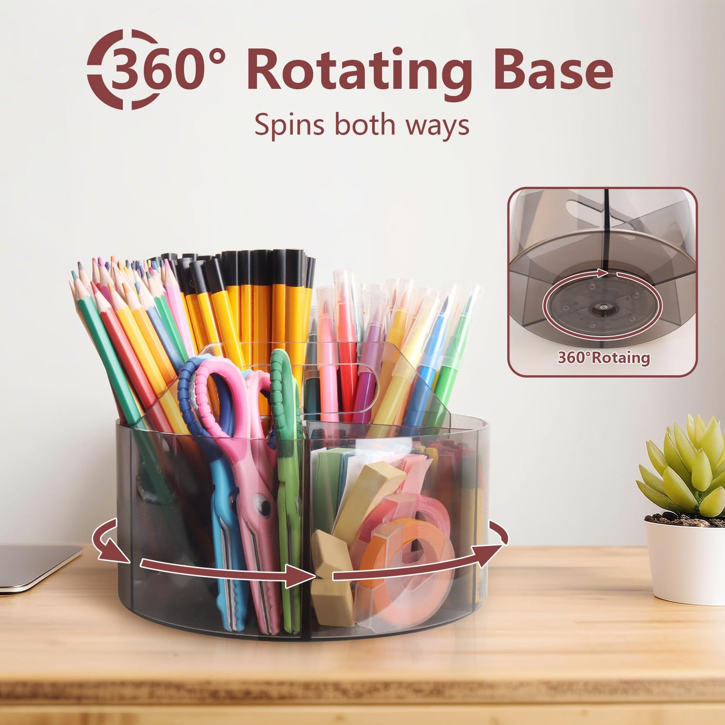 Absonic 250pcs Acrylic Pencil Holder Marker Organizer, 360-Degree Rotating Pen Holder, Crayon Organizers for Kids Pencil Organizer Caddy Art Supply Kids Desk Organizers for Office Home School, Black