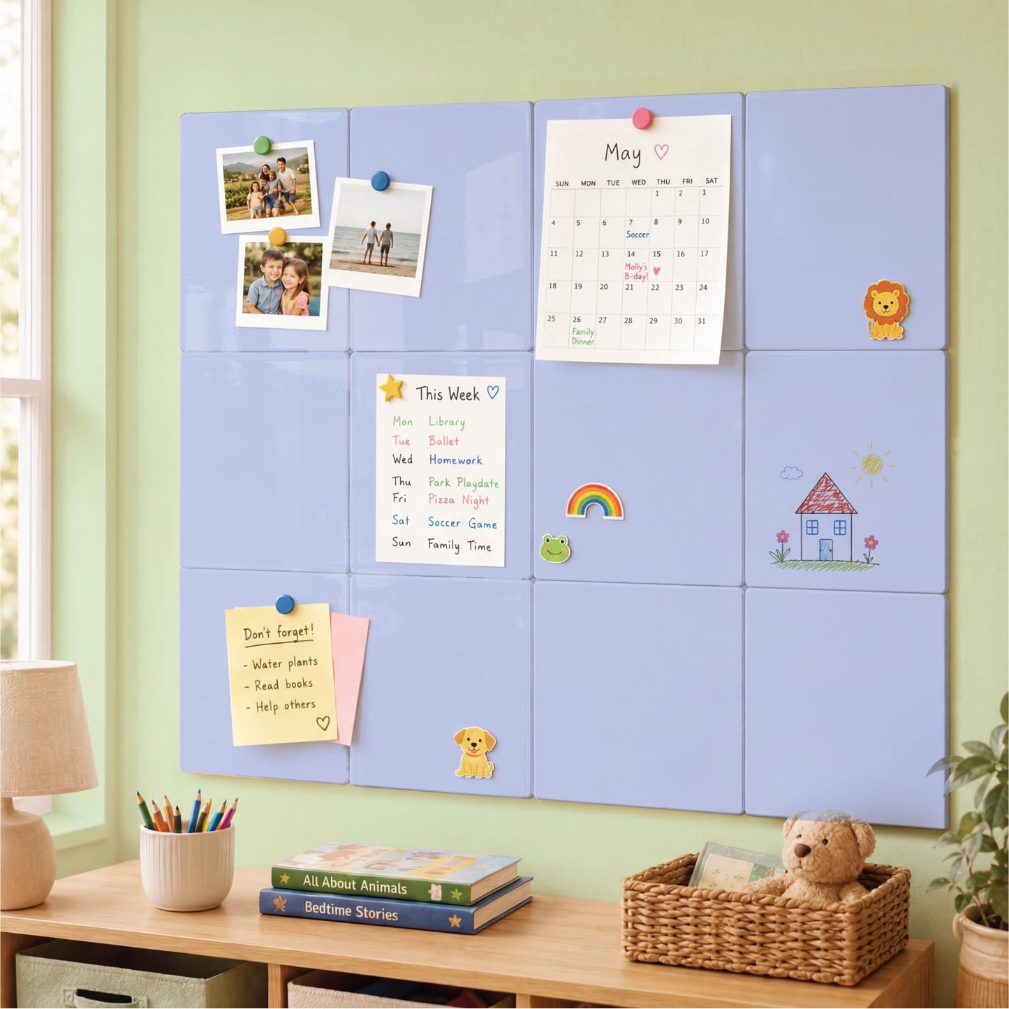 Comix Magnetic Board, 12 Pack Magnetic Whiteboard for wall, 11.8 x 11.8 Inches Dry Erase Board for Kids, Students, White Board Dry Erase Set for Fridge, Office and Home, Blue