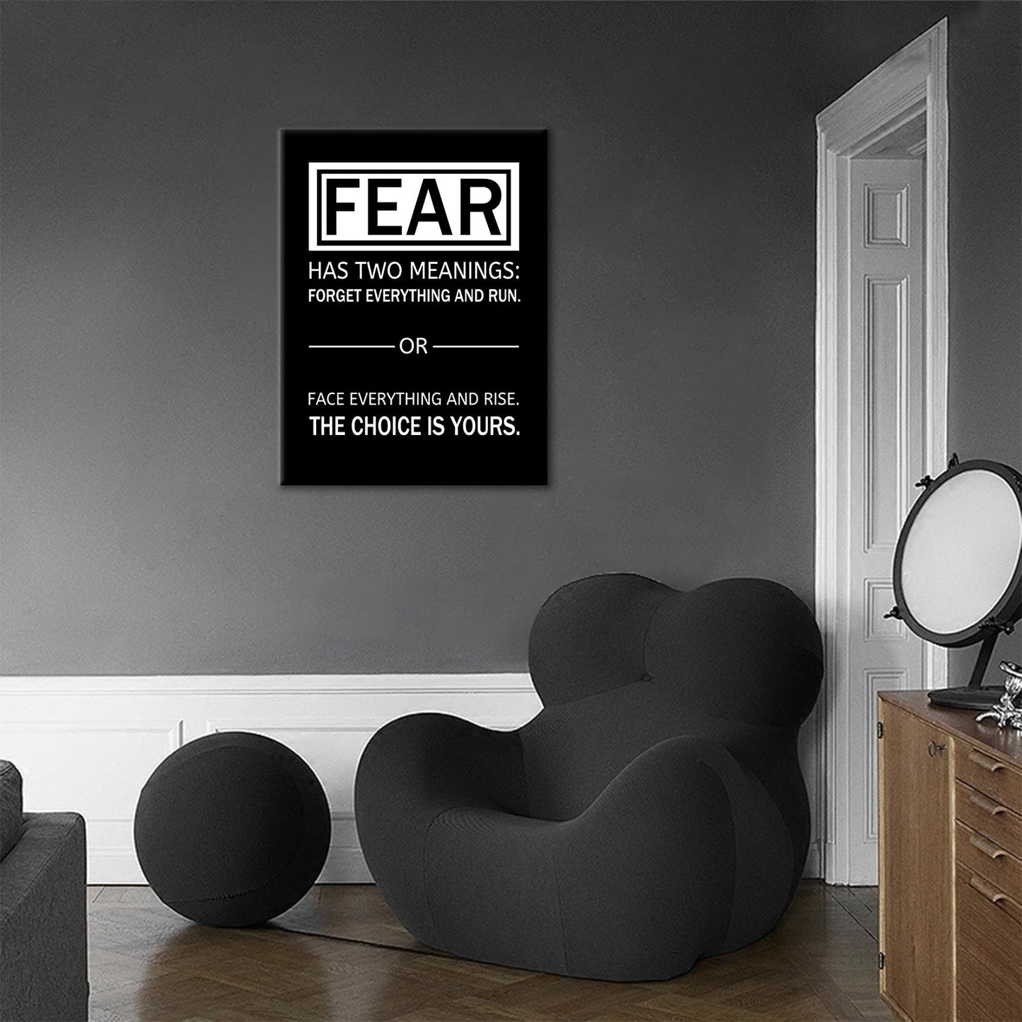 Motivational Canvas Poster Wall Art Fear Has Two Meanings Print Affirmation Inspirational Quotes Positive Theme Picture Painting Artwork for Gym Classroom Office Stretched and Framed [18''Wx24''H]