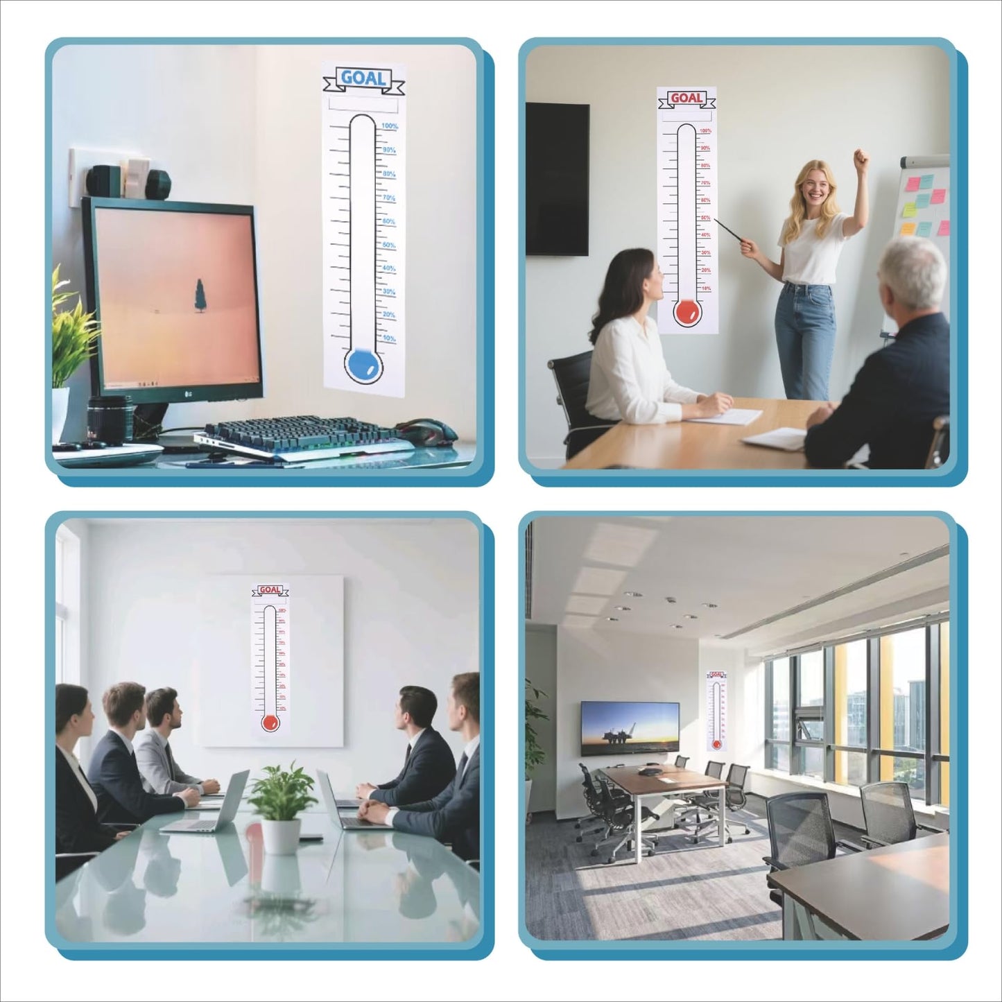 2 Pcs Fundraising Thermometer Goal Chart Poster Sticker, 48" x 12" Dry Erase Self-Adhesive Goal Trackers: Ideal for Fundraising Campaigns, Non-Profit Events, Charity Drives & Community Projects