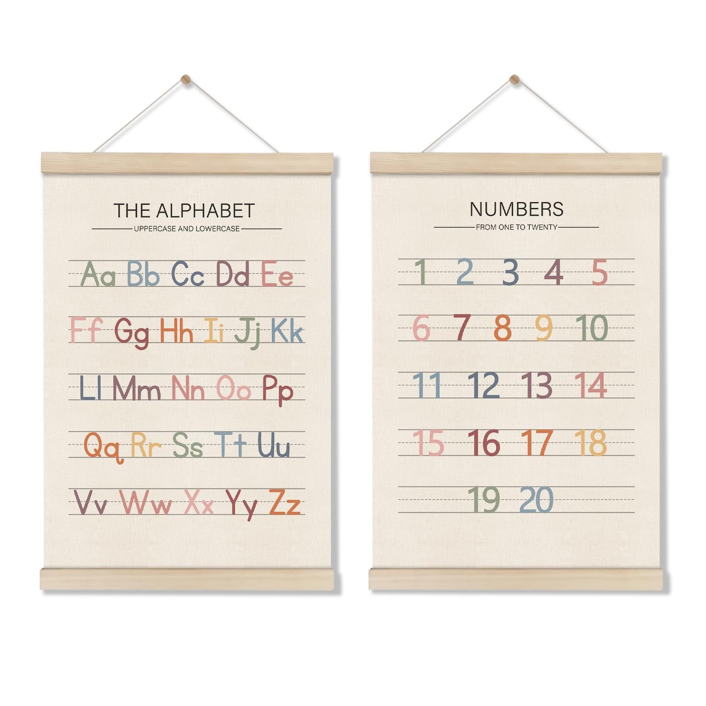 Alphabet Numbers Poster Hanger Frame Set of 2, Preschool Learning Posters, Educational Canvas Wall Art, Nursery Wall, Boho Montessori Classroom Decor, Toddler Room Decor for Boys Girls 16x12 Inch
