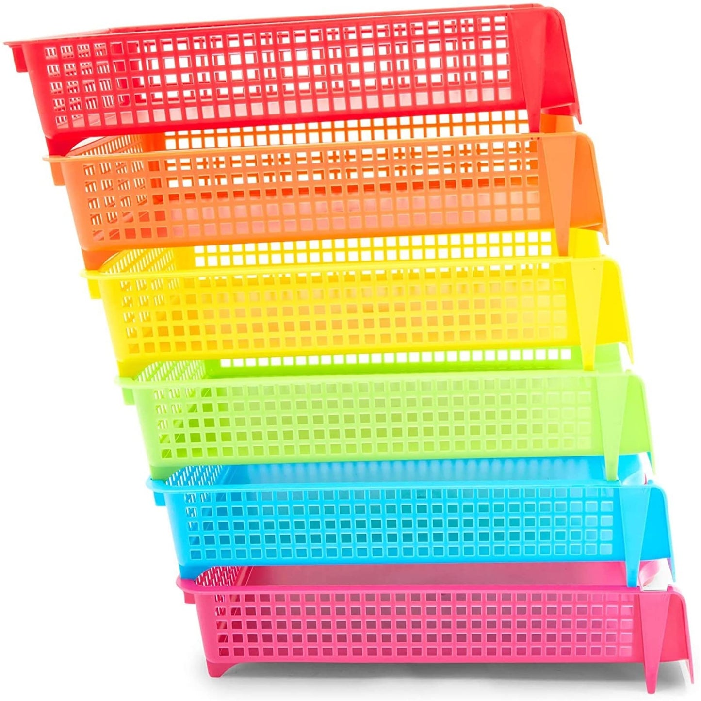 Bright Creations Classroom Turn in Trays - 6-Pack, Letter Size, 12.75 x 9.75 x 2.75 in, Rainbow Plastic - Teacher Supplies & Classroom Must Haves - Stackable Paper Organizer & Homework Trays