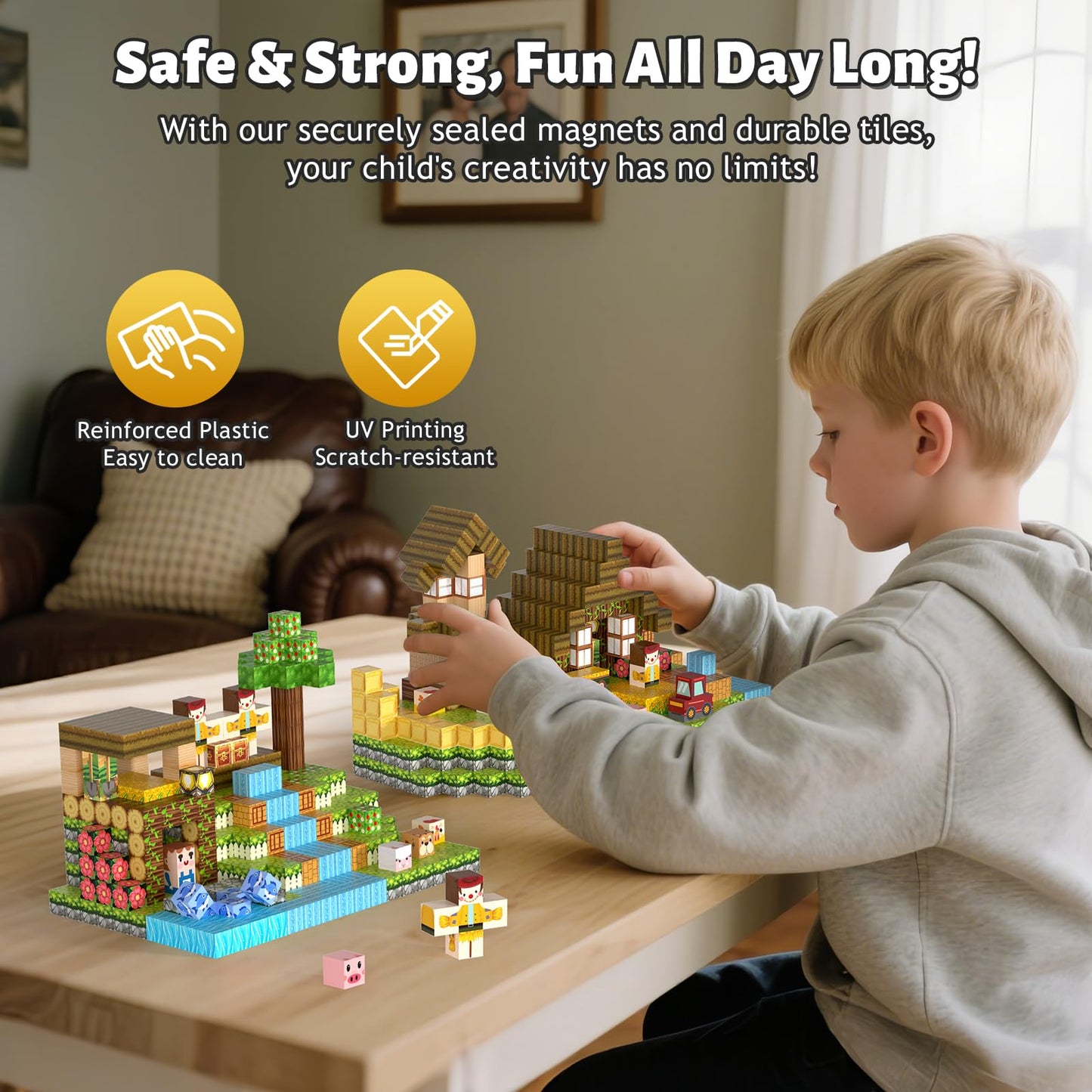 Gryxpox 150pcs Magnetic Blocks,Magnetic Building Blocks STEM Toys for Kids Ages 3+,Magnet Tiles with Forest Animals Blocks Set, Educational Sensory Toys for Toddlers,Boys & Girls–Creative Game Gift